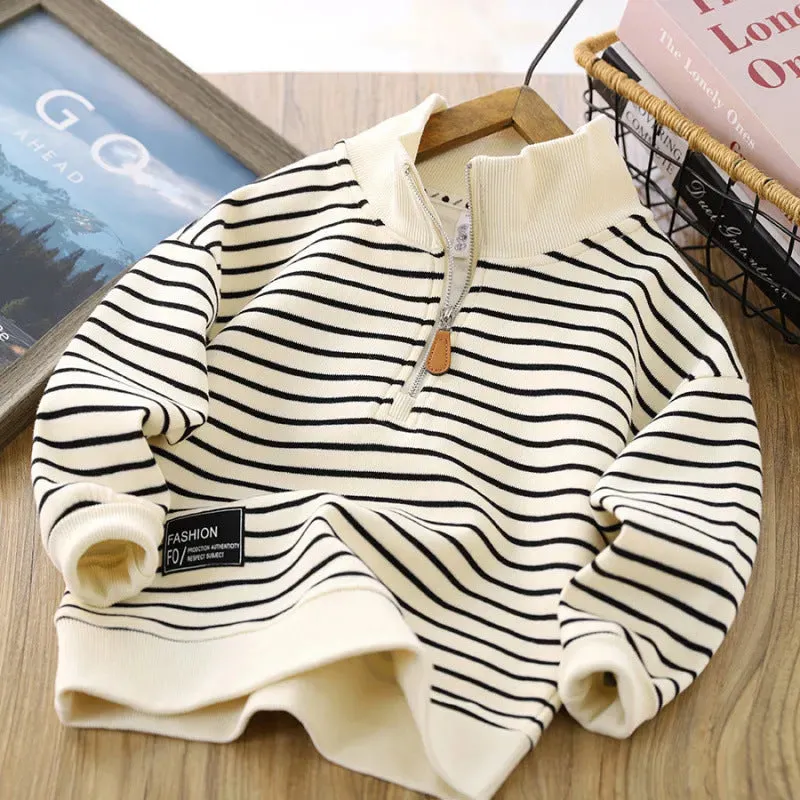 Children Casual Polo Collar Fashion Stripe Sweatshirt Tops Kids