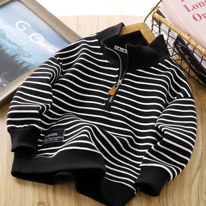 Children Casual Polo Collar Fashion Stripe Sweatshirt Tops Kids