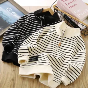 Children Casual Polo Collar Fashion Stripe Sweatshirt Tops Kids