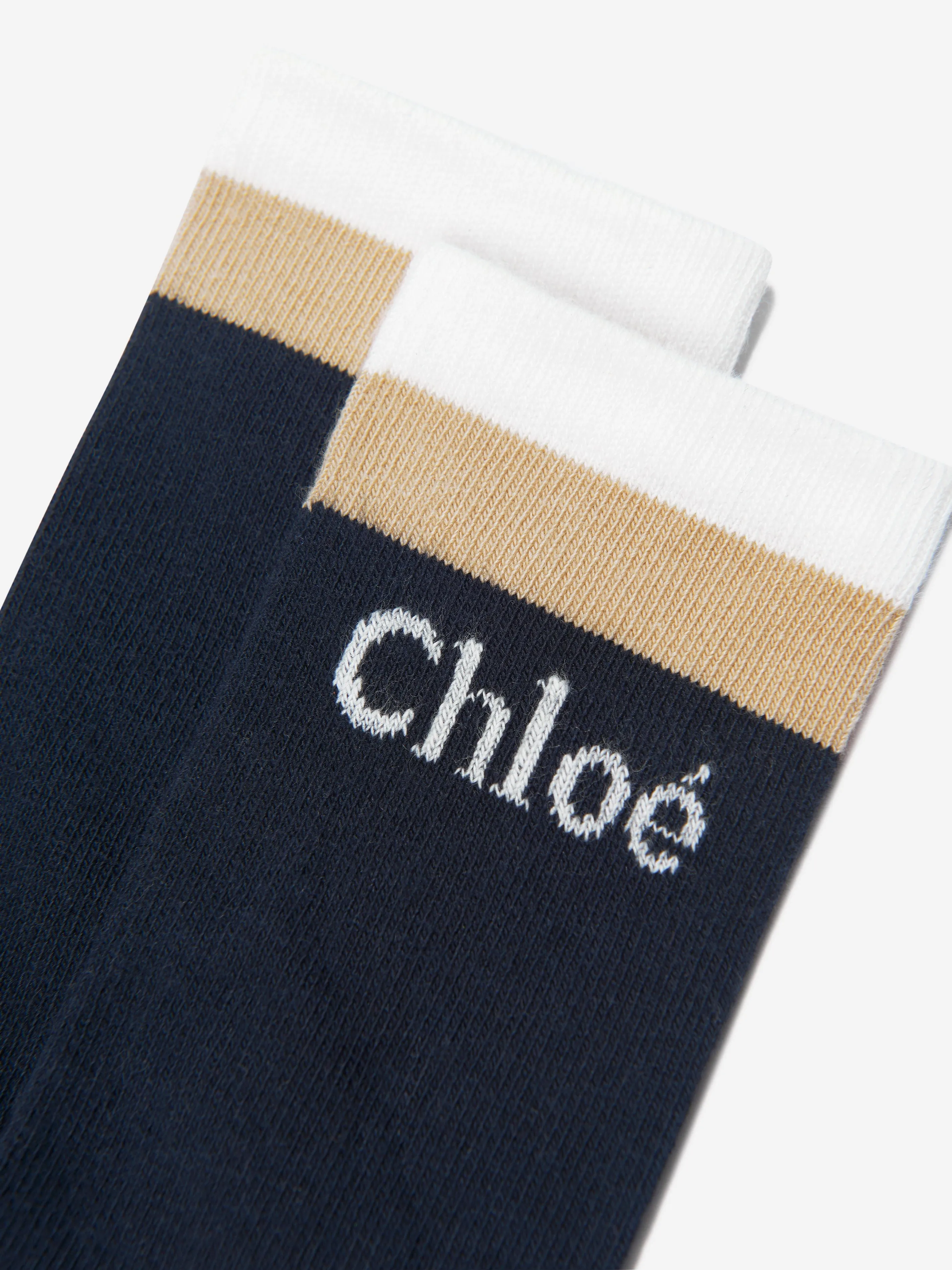 Chloé Girls Jacquard Logo Socks in Navy