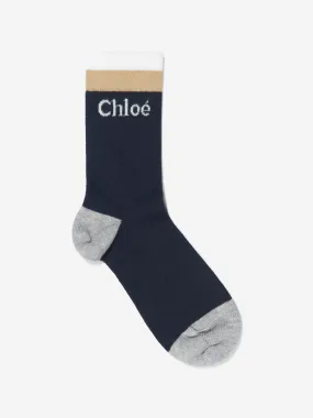 Chloé Girls Jacquard Logo Socks in Navy