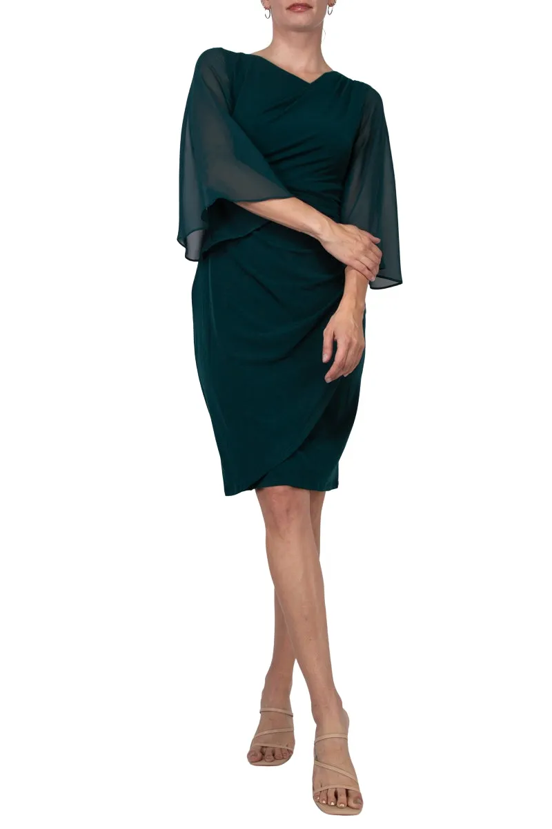 Connected Apparel Asymmetrical Neck Flutter Sleeve Chiffon Dress