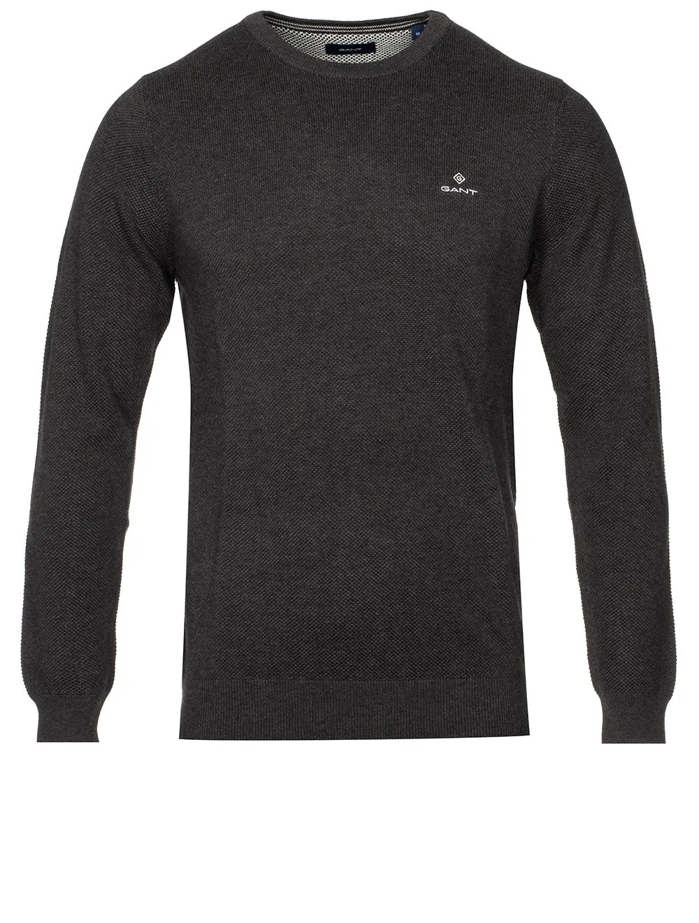 Cotton Piqué Crew Neck Sweater Antracite Melange