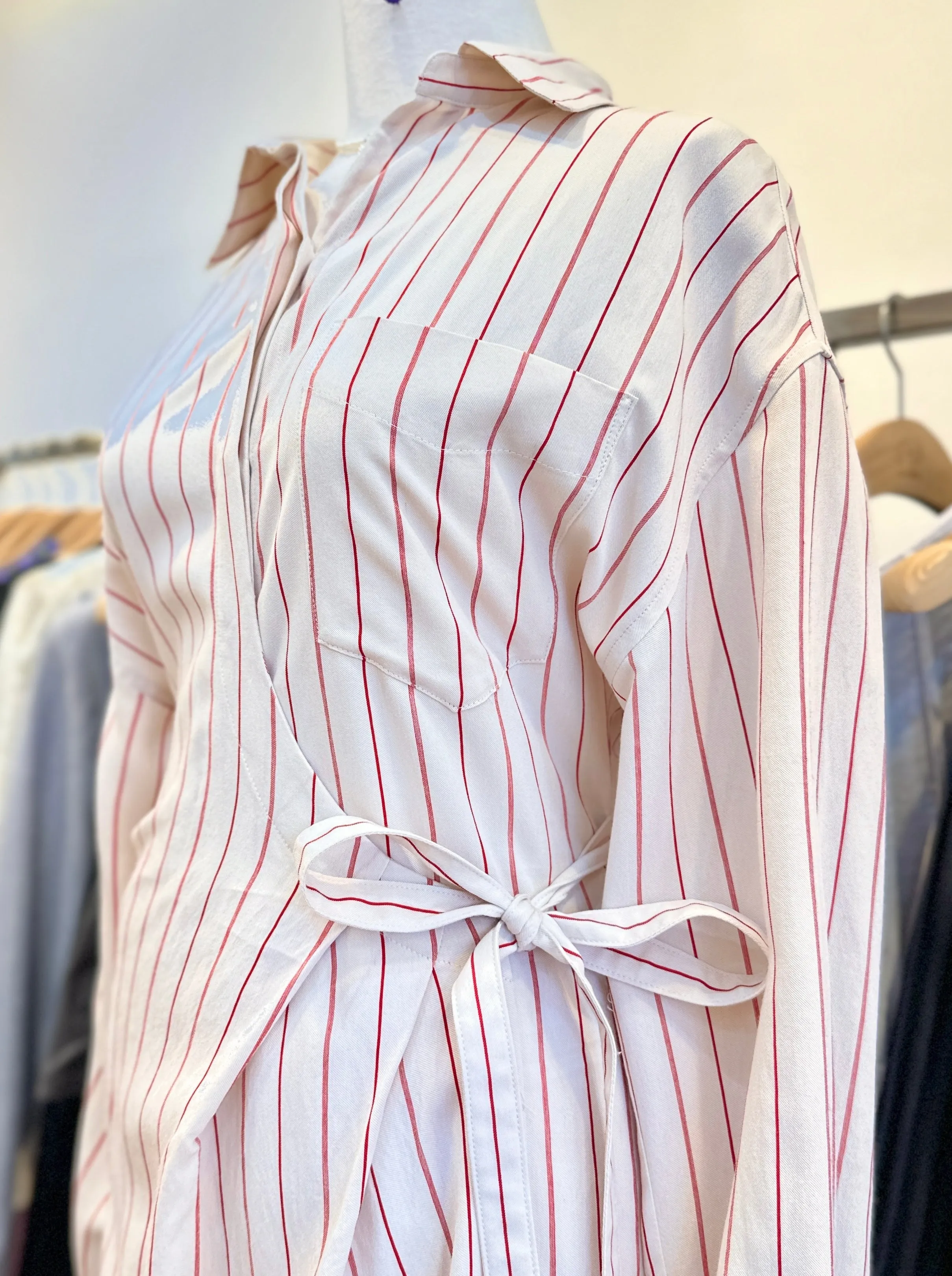 Crimson Striped Shirt Maxi Dress