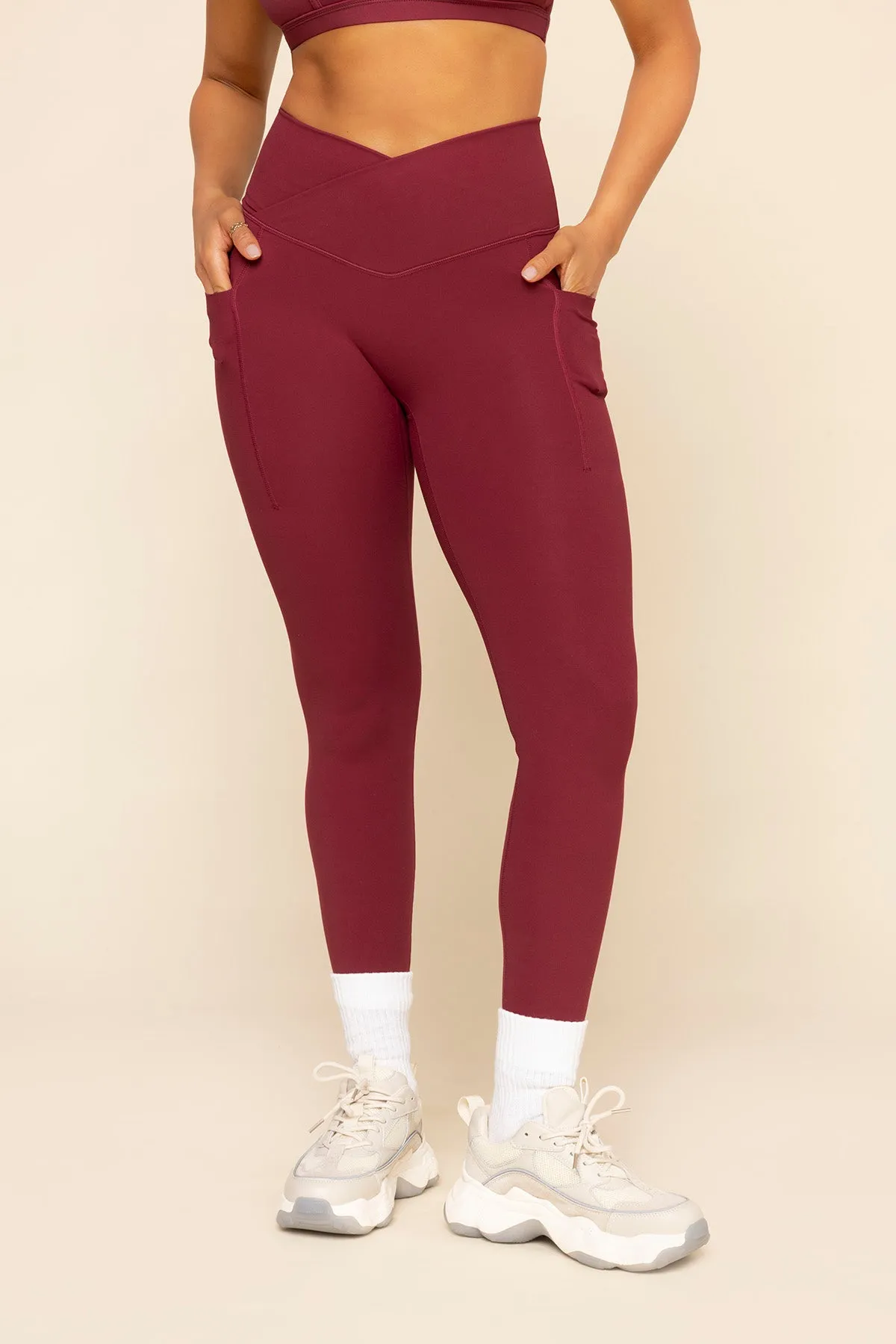 Crisscross Hourglass® Leggings with Pockets - Crimson