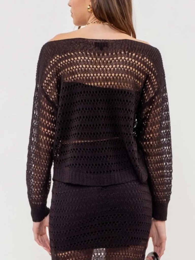 Daphne Crochet Pullover - Black