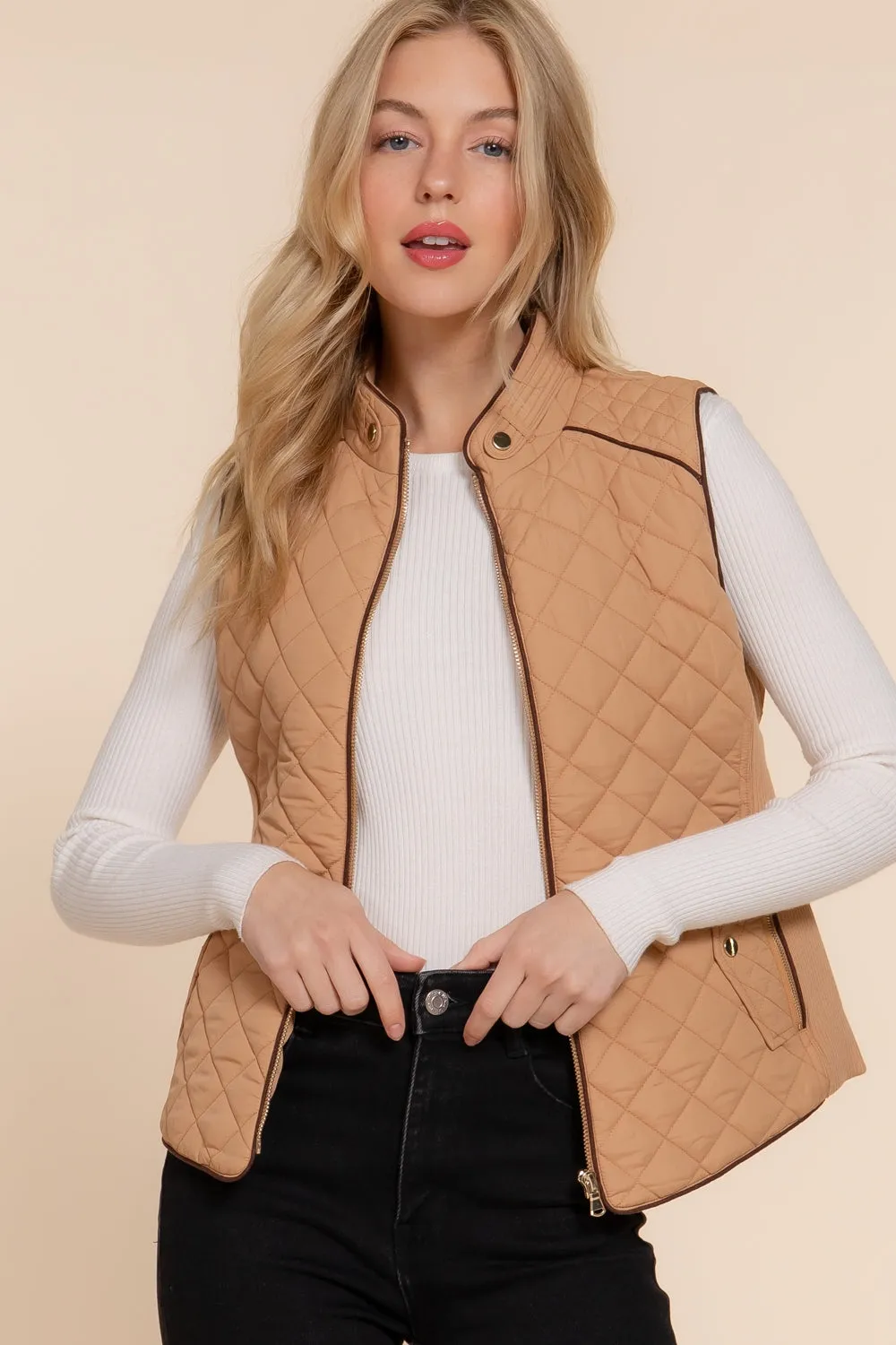 Diamond Quilted Vest - Caramel