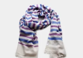 Diamond Weaved Blue and Purple Striped Pure Pashmina Shawl