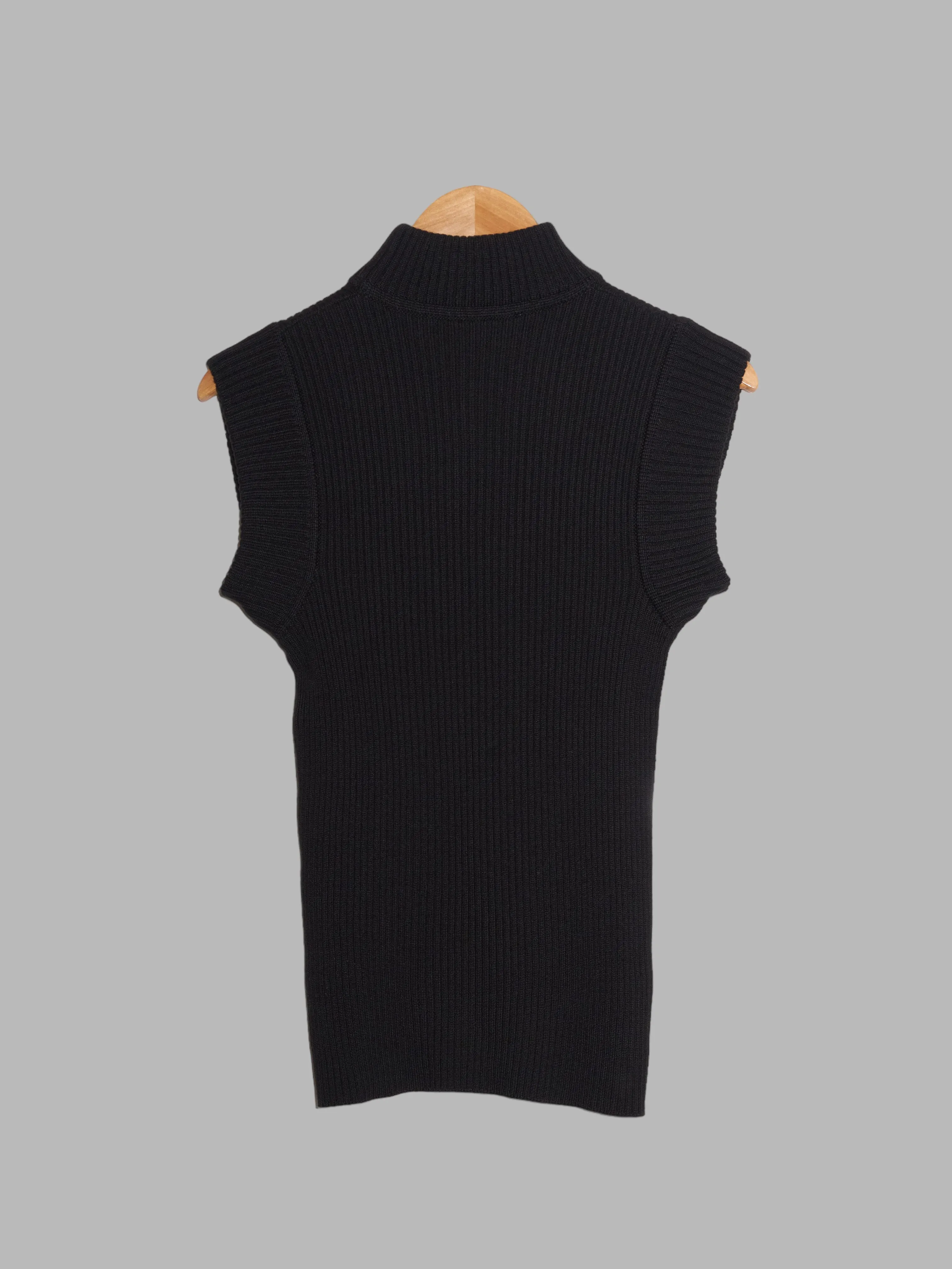 Dirk Bikkembergs black wool-acrylic logo patch rib knit vest