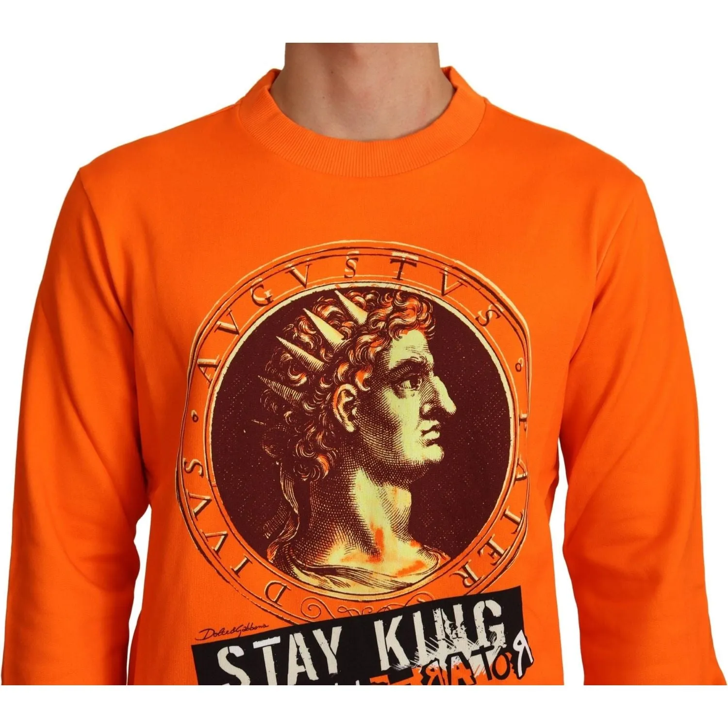 Dolce & Gabbana Regal Crewneck Cotton Sweater in Orange