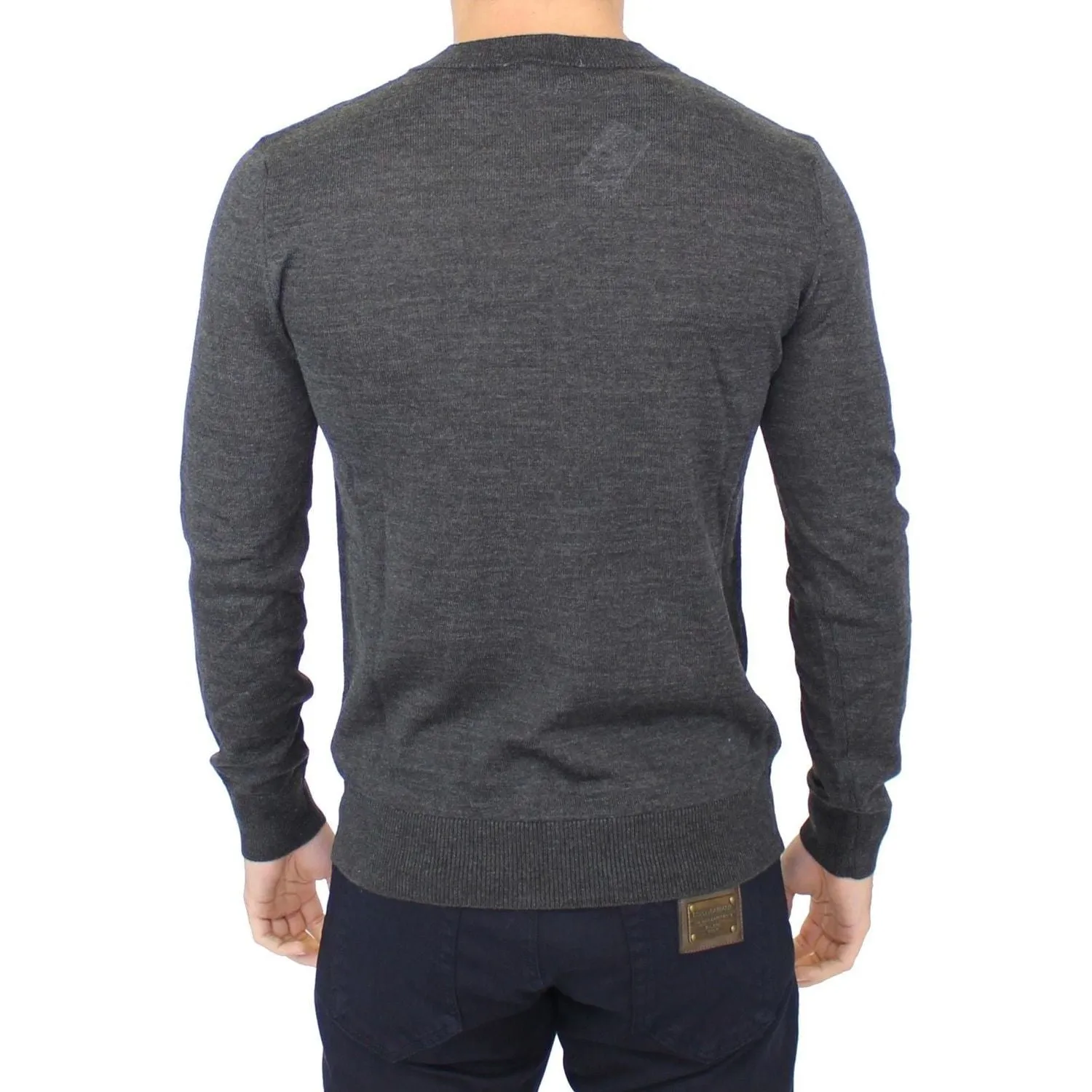 Ermanno Scervino Chic Gray V-Neck Wool Blend Pullover Sweater