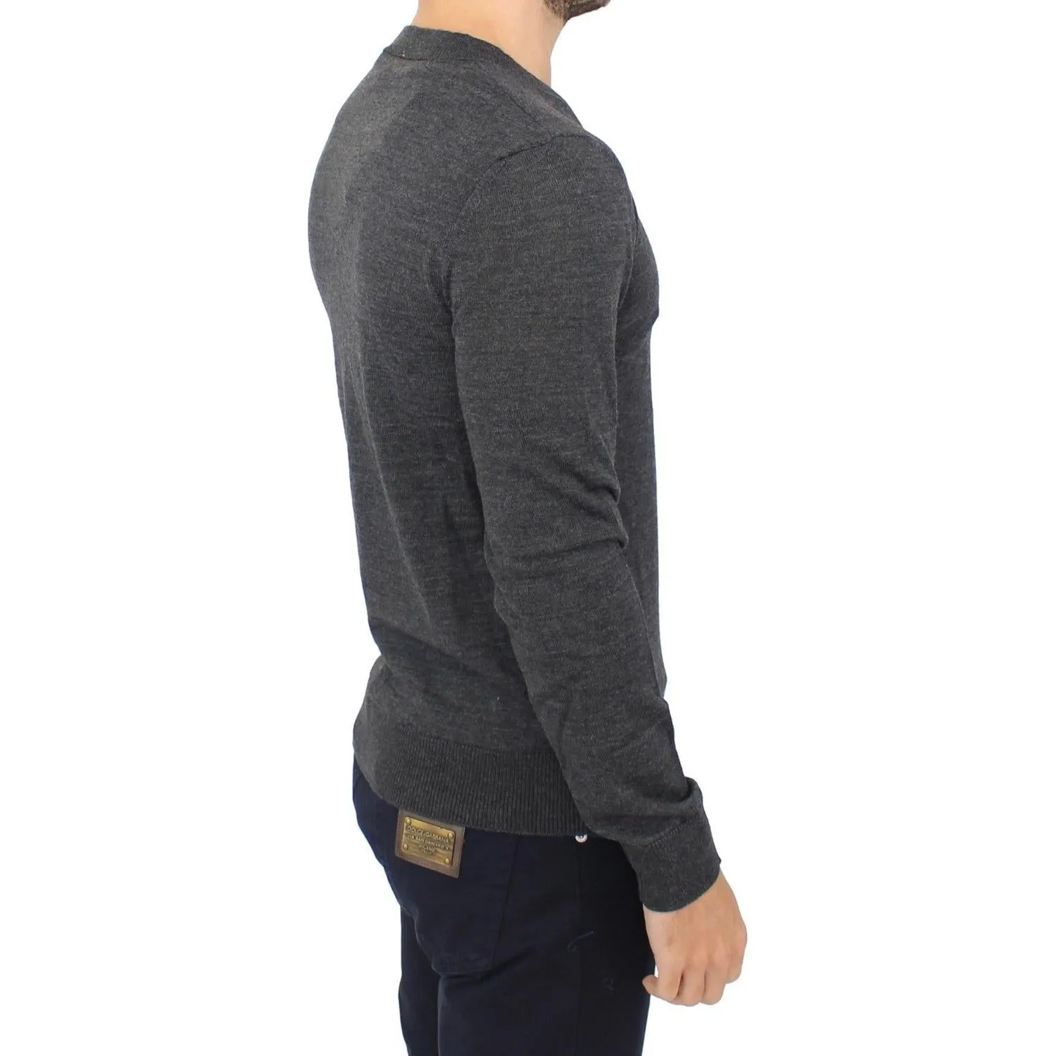 Ermanno Scervino Chic Gray V-Neck Wool Blend Pullover Sweater