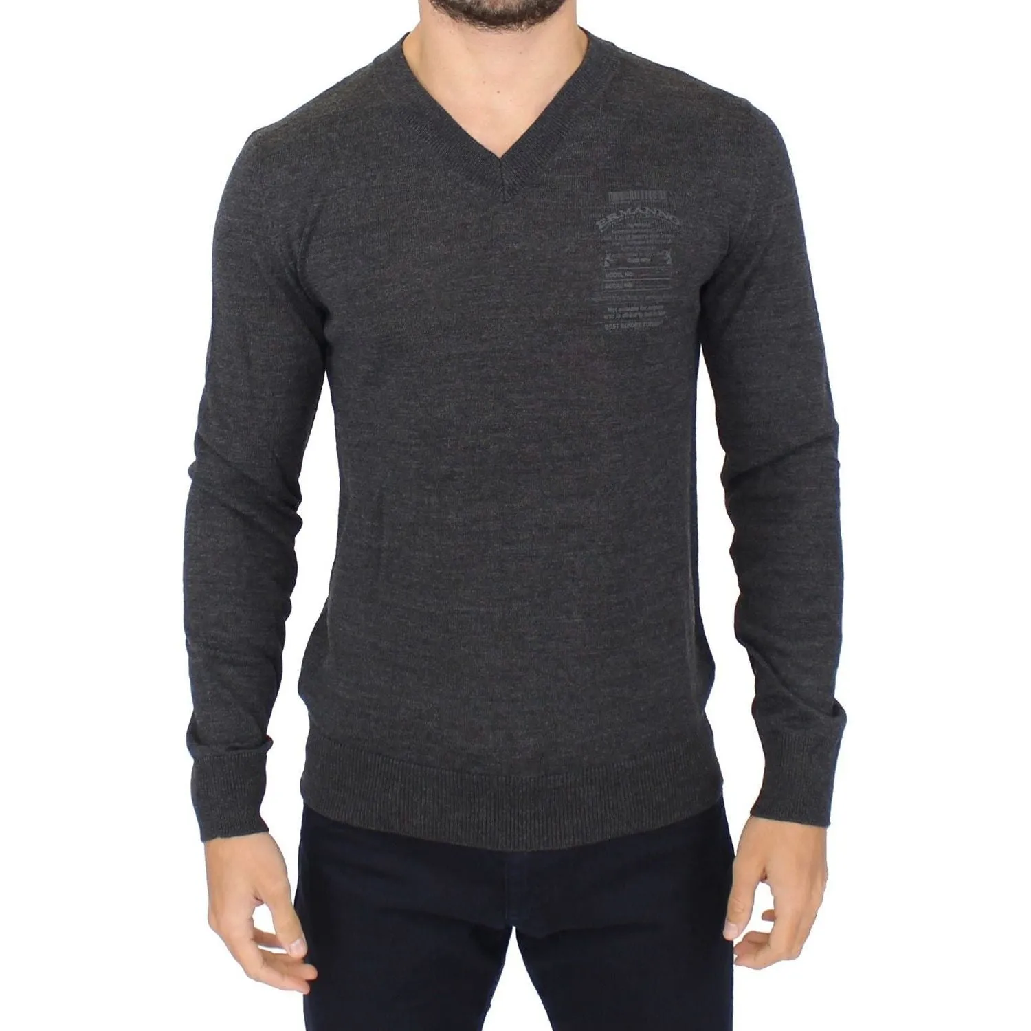 Ermanno Scervino Chic Gray V-Neck Wool Blend Pullover Sweater