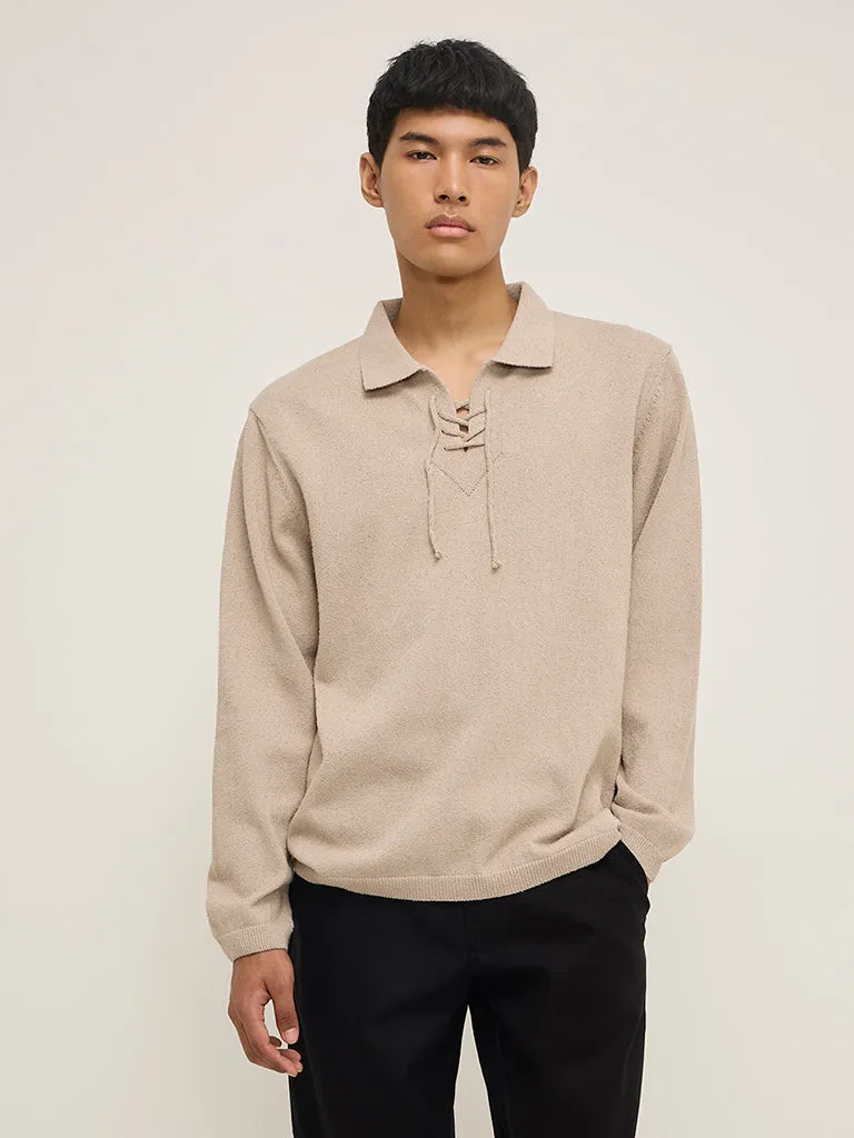 ETA Beige Criss-Cross Detailed Relaxed-Fit Sweater