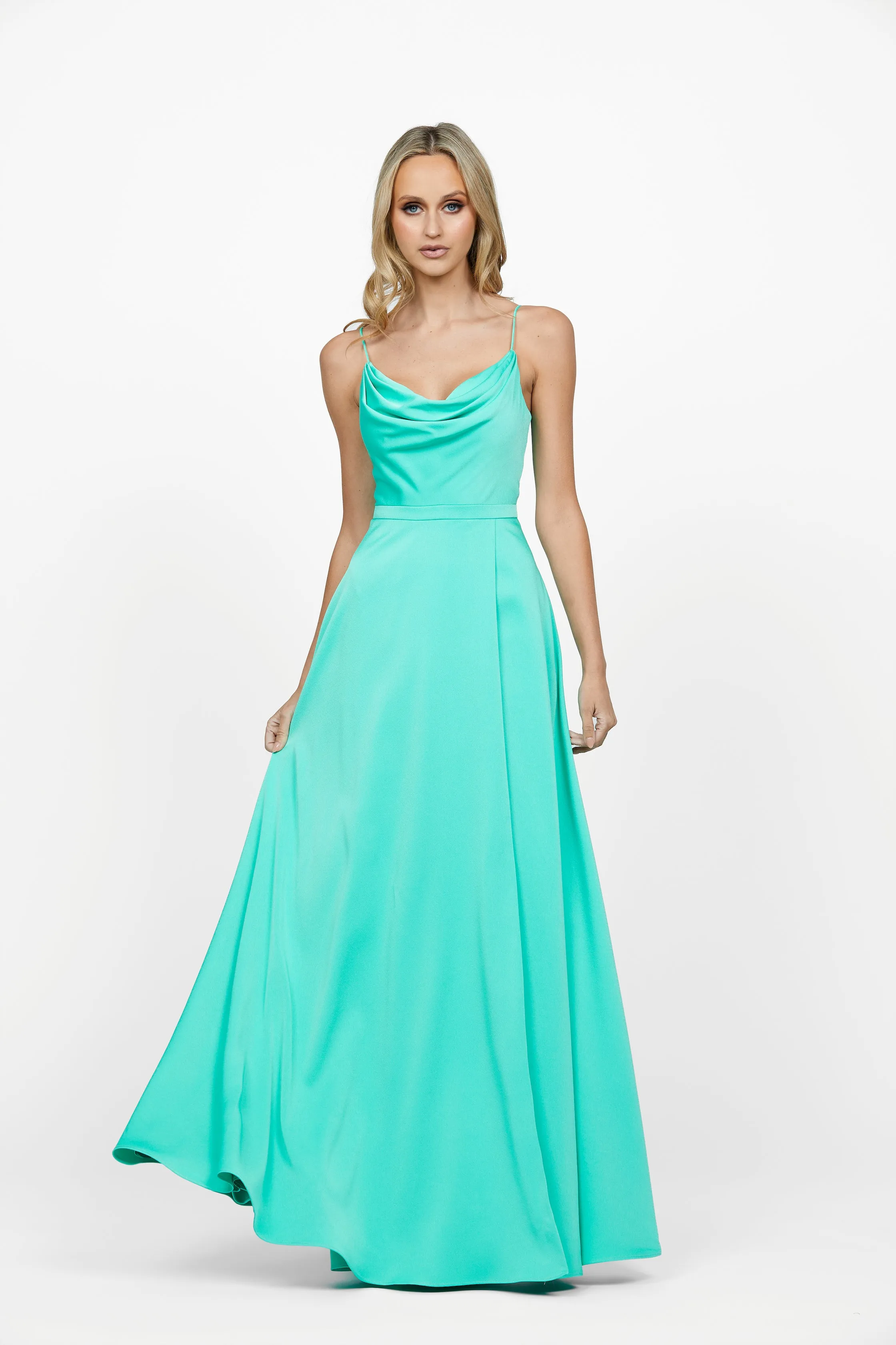 Everleigh Cowl Neck Wrap Skirt Gown