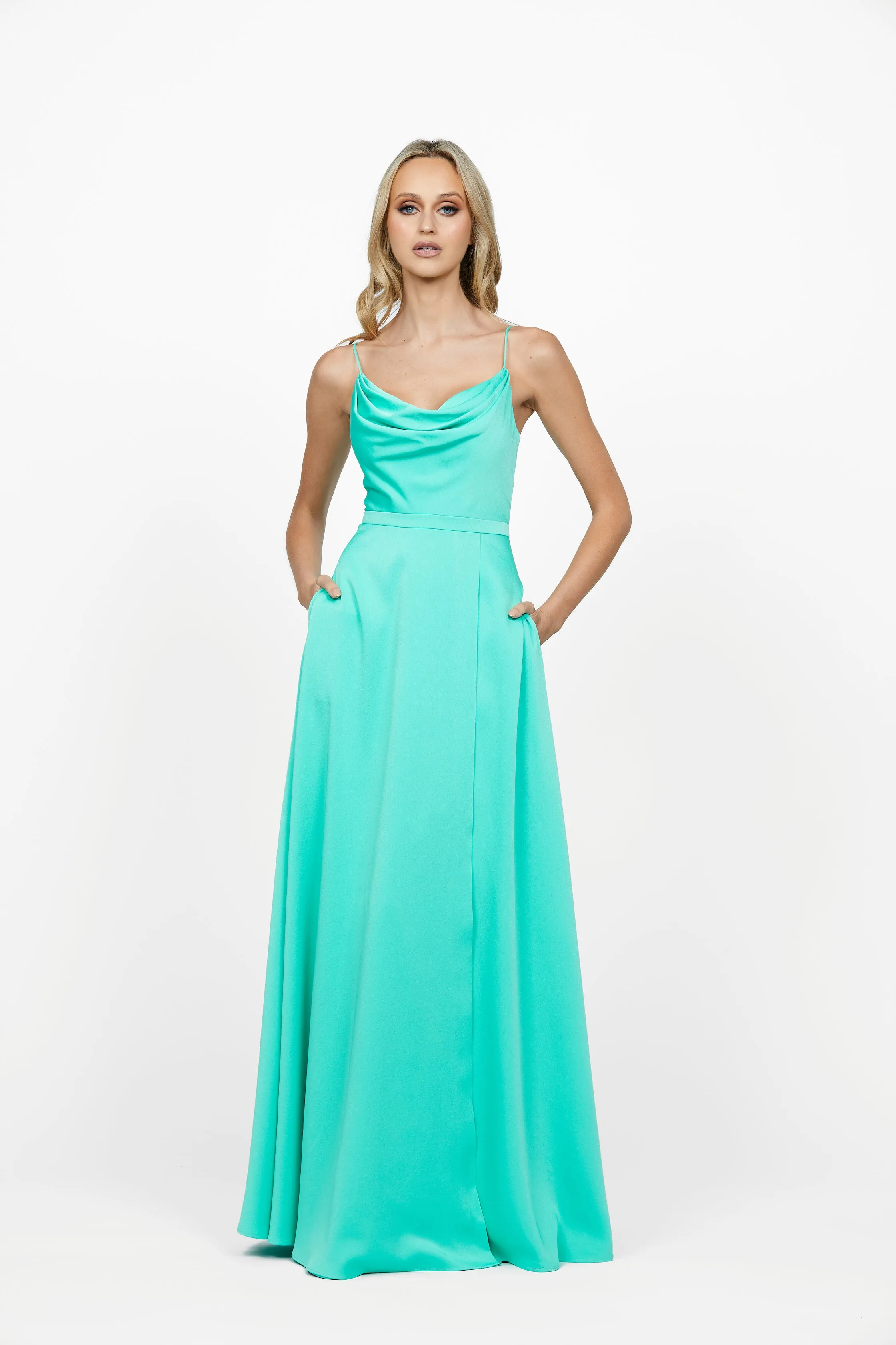 Everleigh Cowl Neck Wrap Skirt Gown