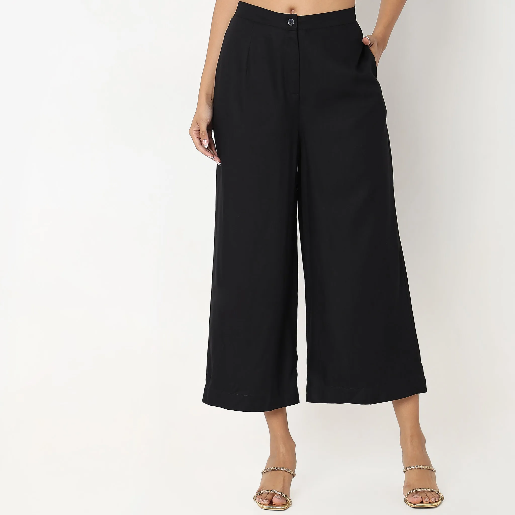 Flare Fit Solid High Rise Culottes