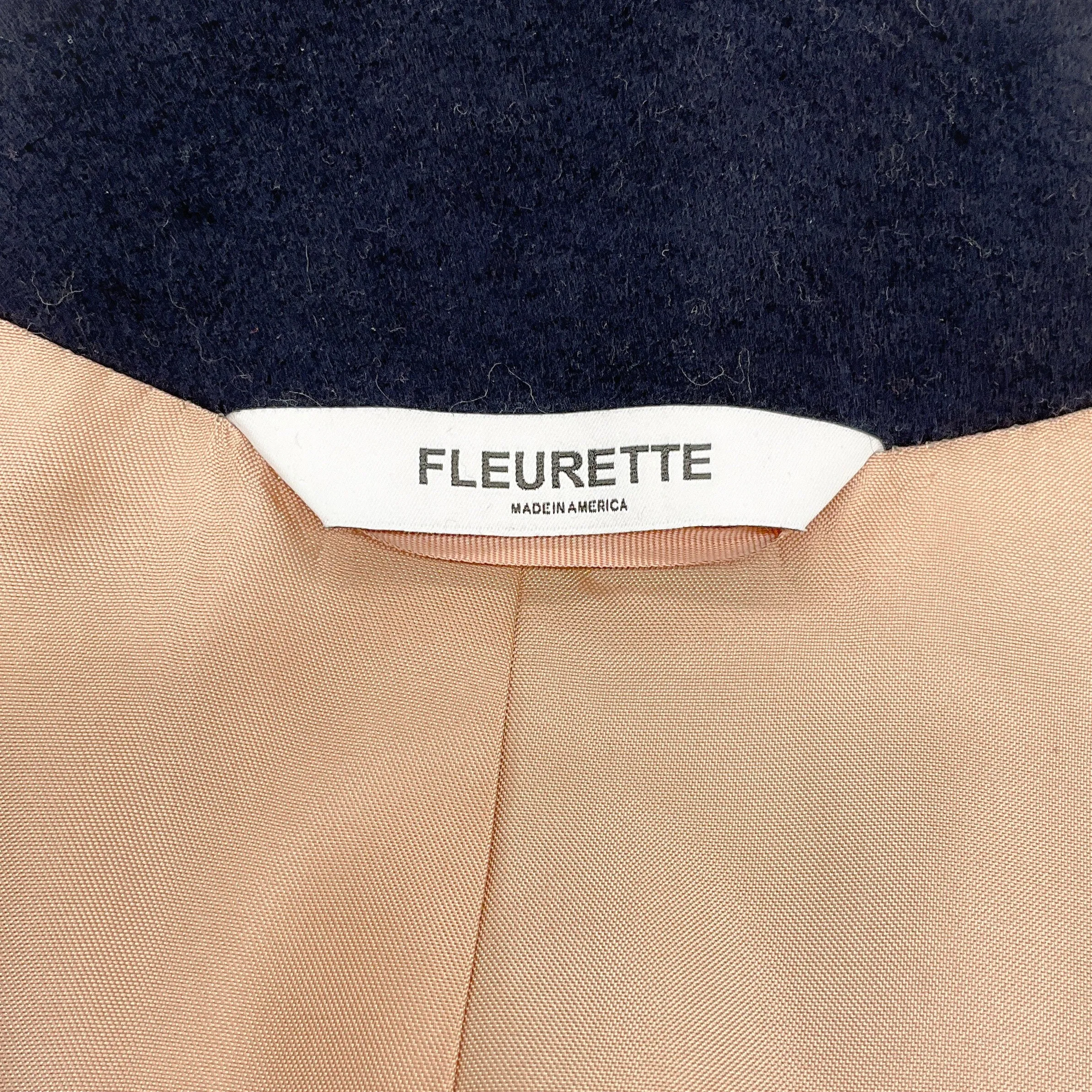 Fleurette Dark Navy Blue Toscana Wool Coat with Lamb Shearling Collar