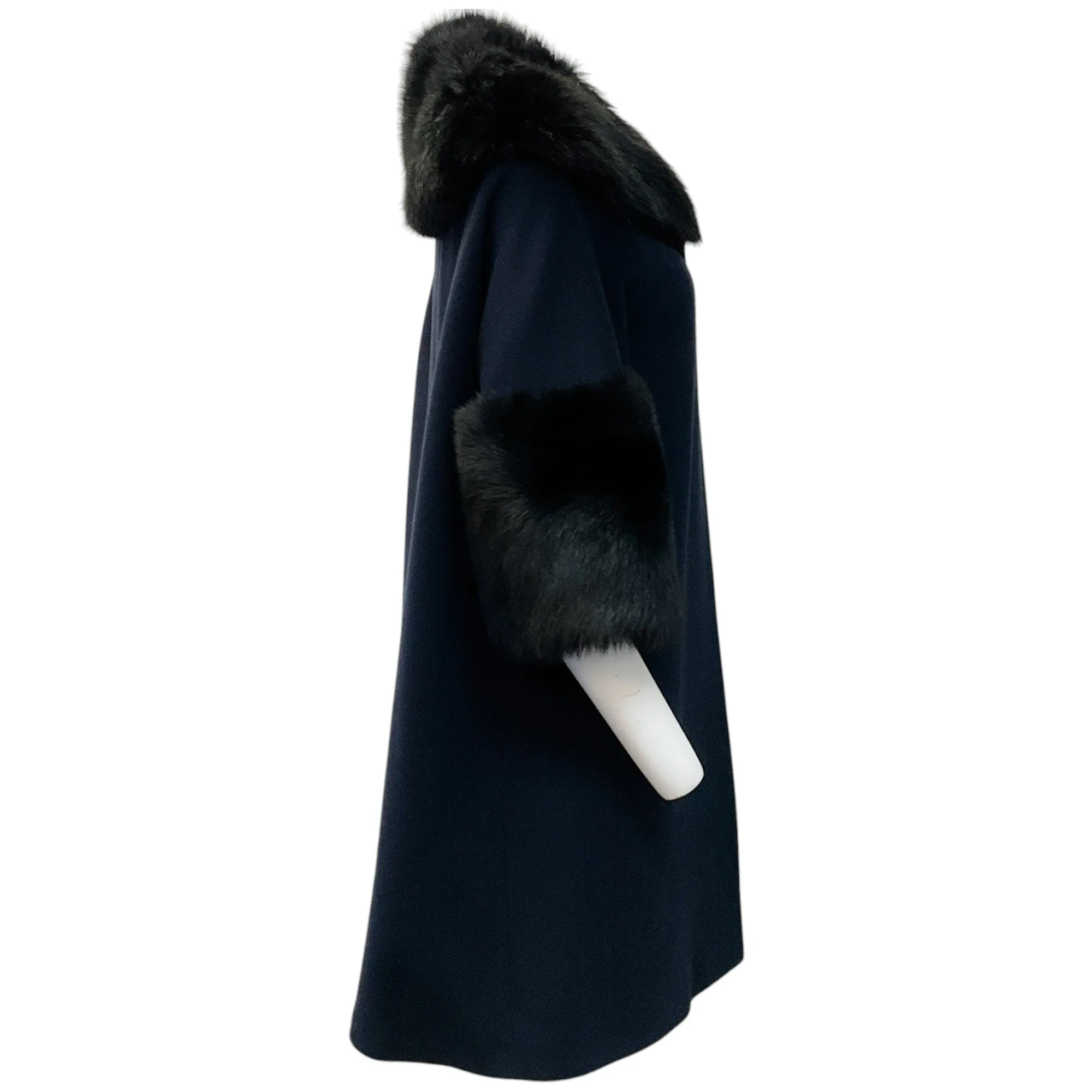 Fleurette Dark Navy Blue Toscana Wool Coat with Lamb Shearling Collar