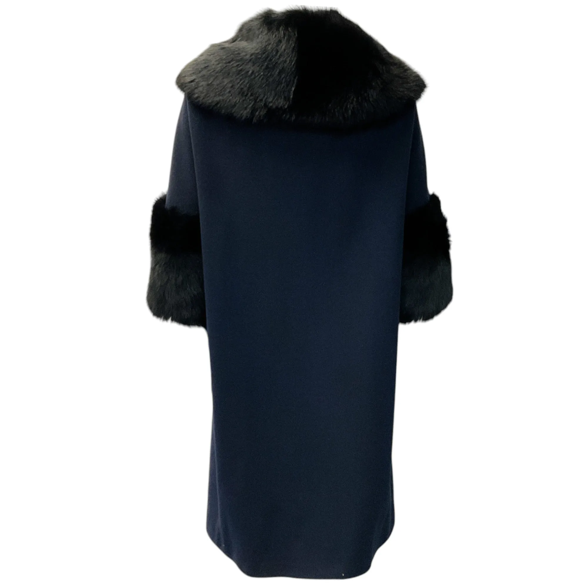 Fleurette Dark Navy Blue Toscana Wool Coat with Lamb Shearling Collar