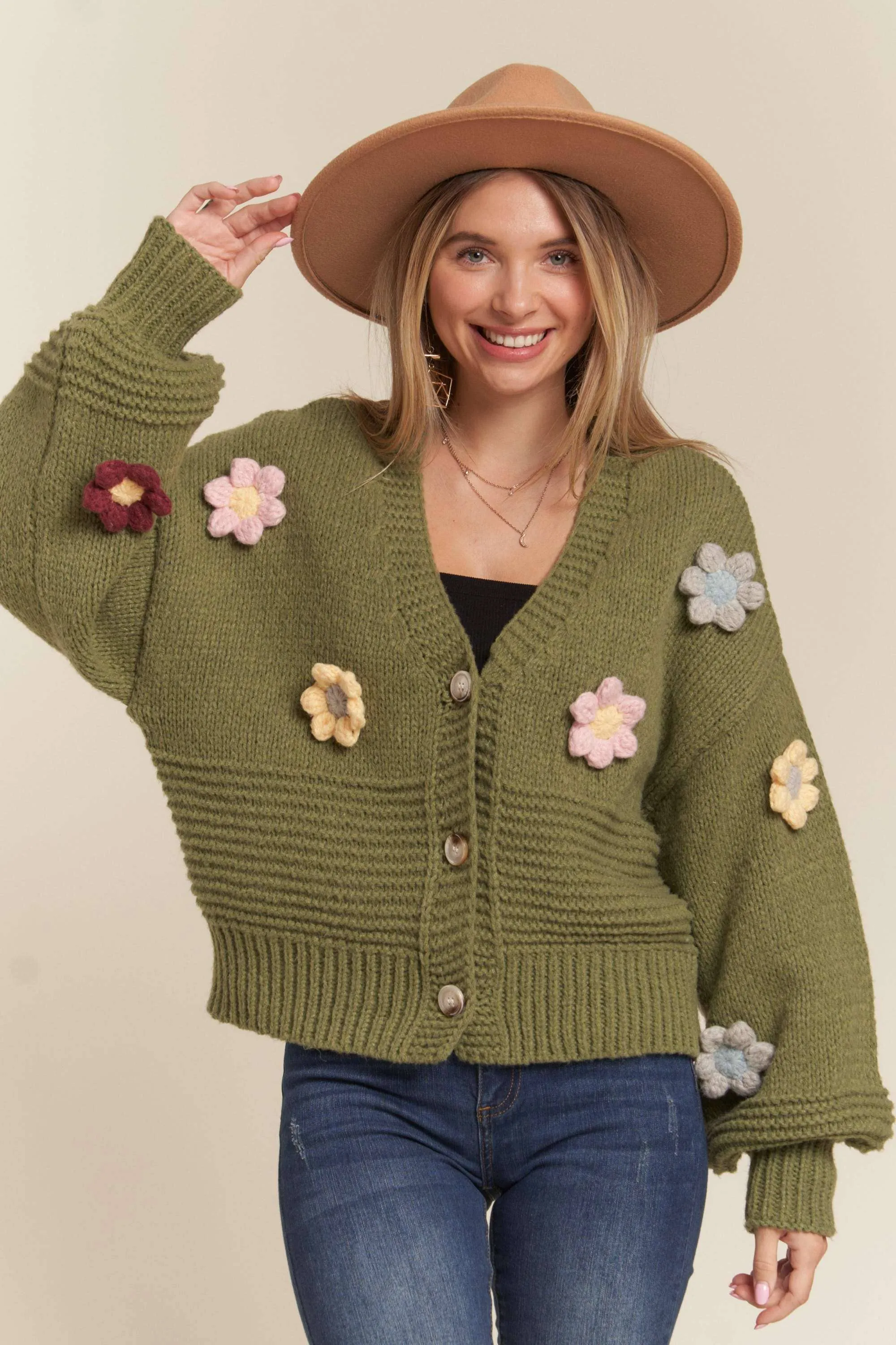 FLORAL PATCHED SWEATER CARDIGAN