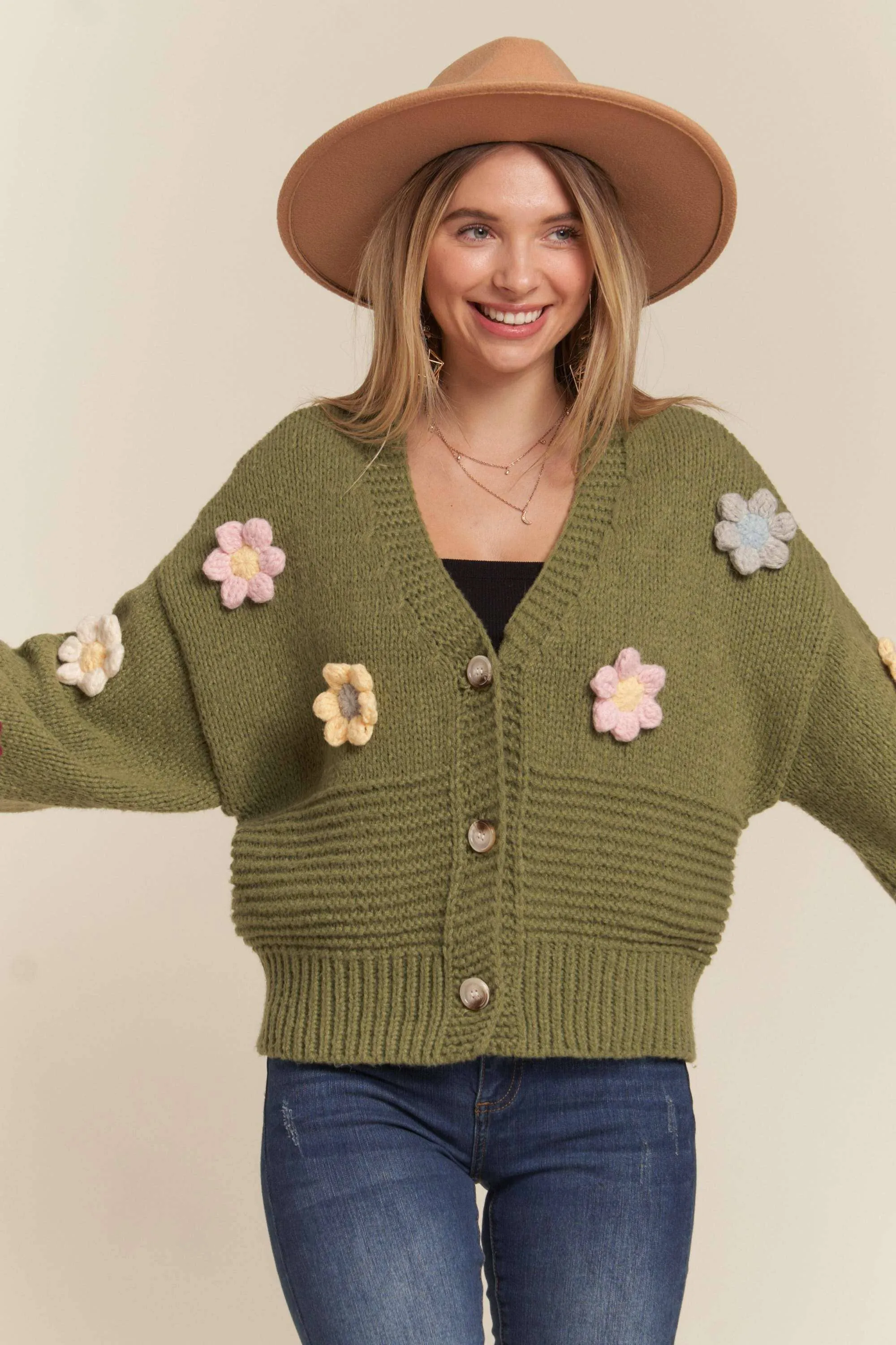 FLORAL PATCHED SWEATER CARDIGAN