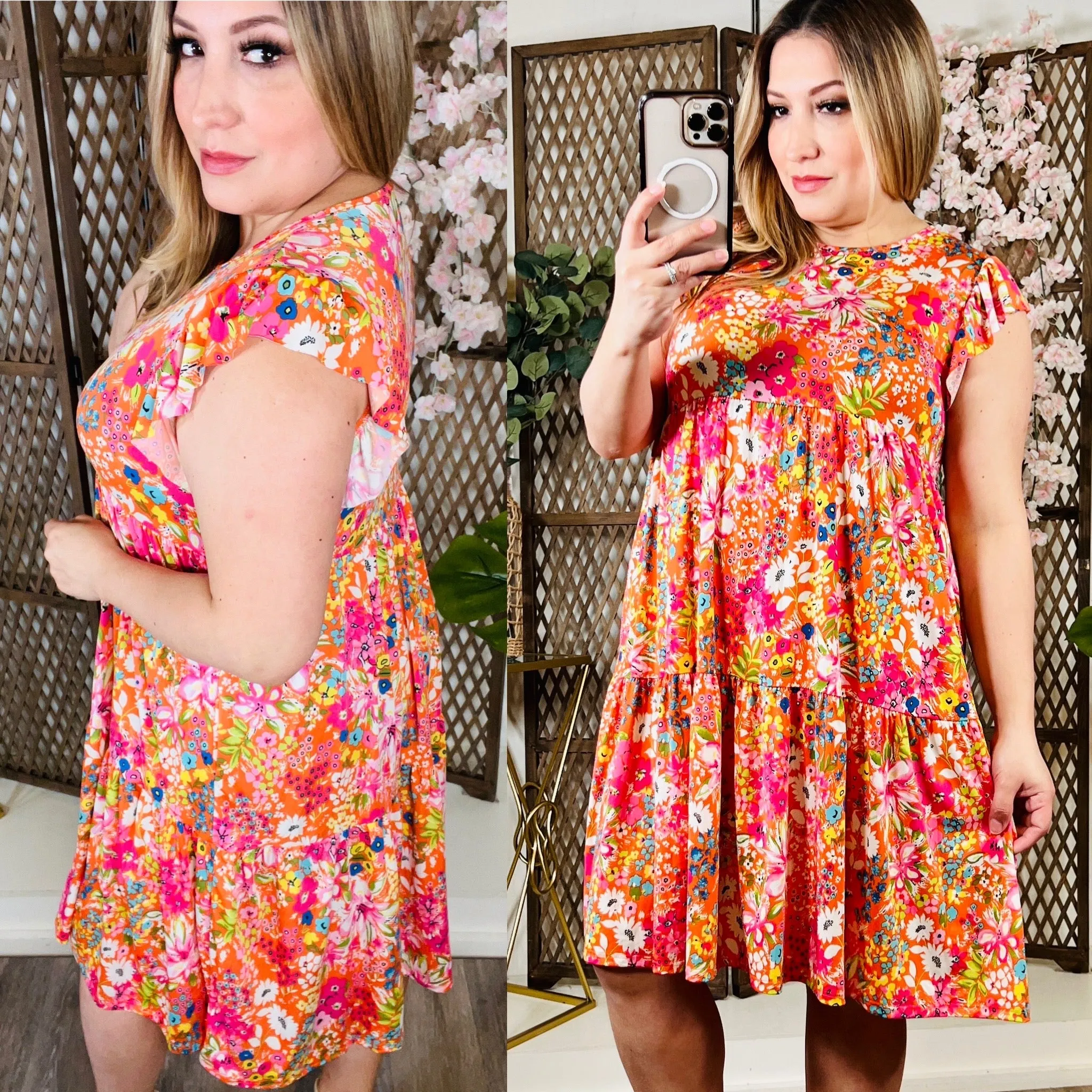 Floral Tiered Dress: Orange