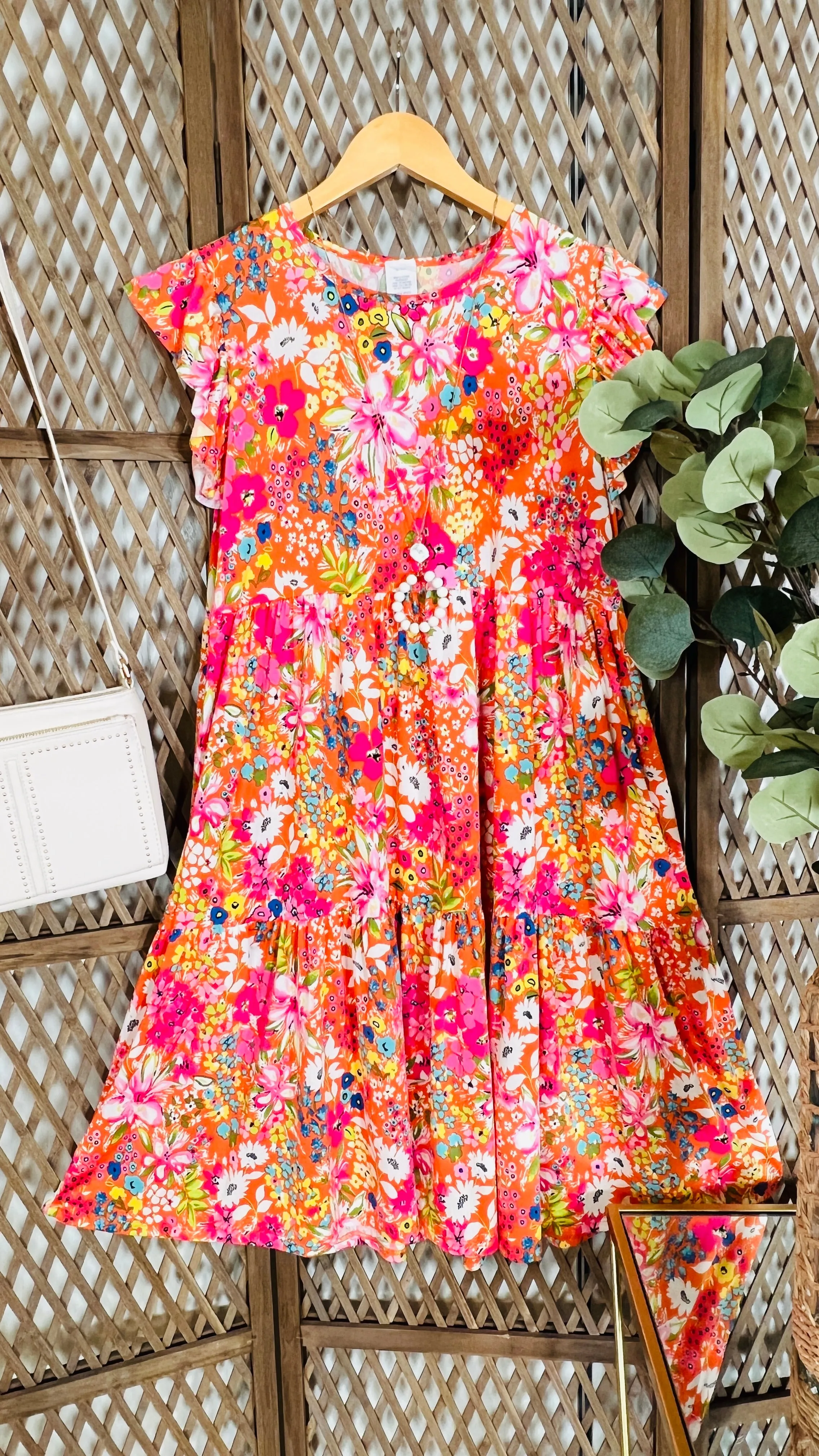 Floral Tiered Dress: Orange