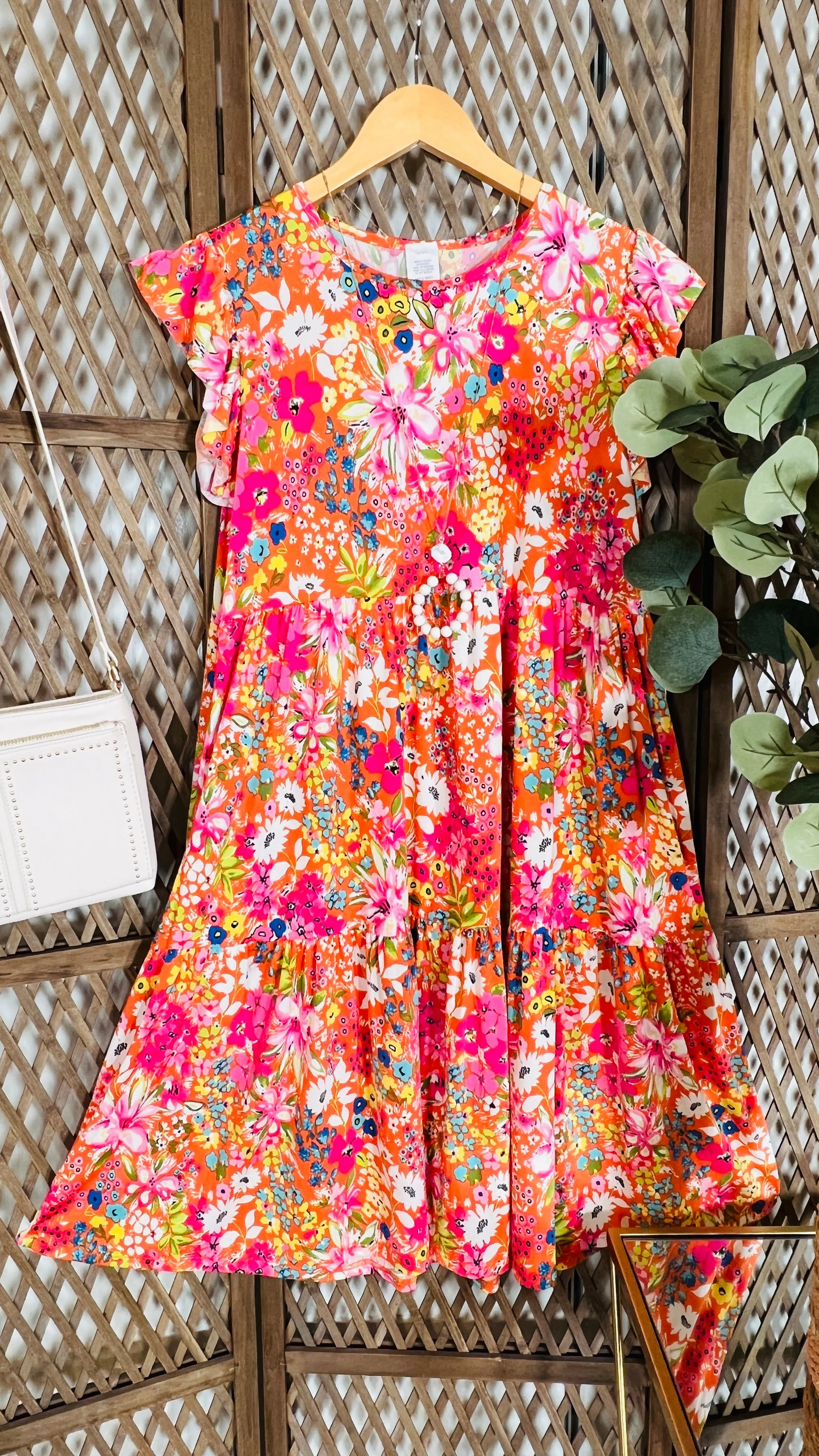 Floral Tiered Dress: Orange