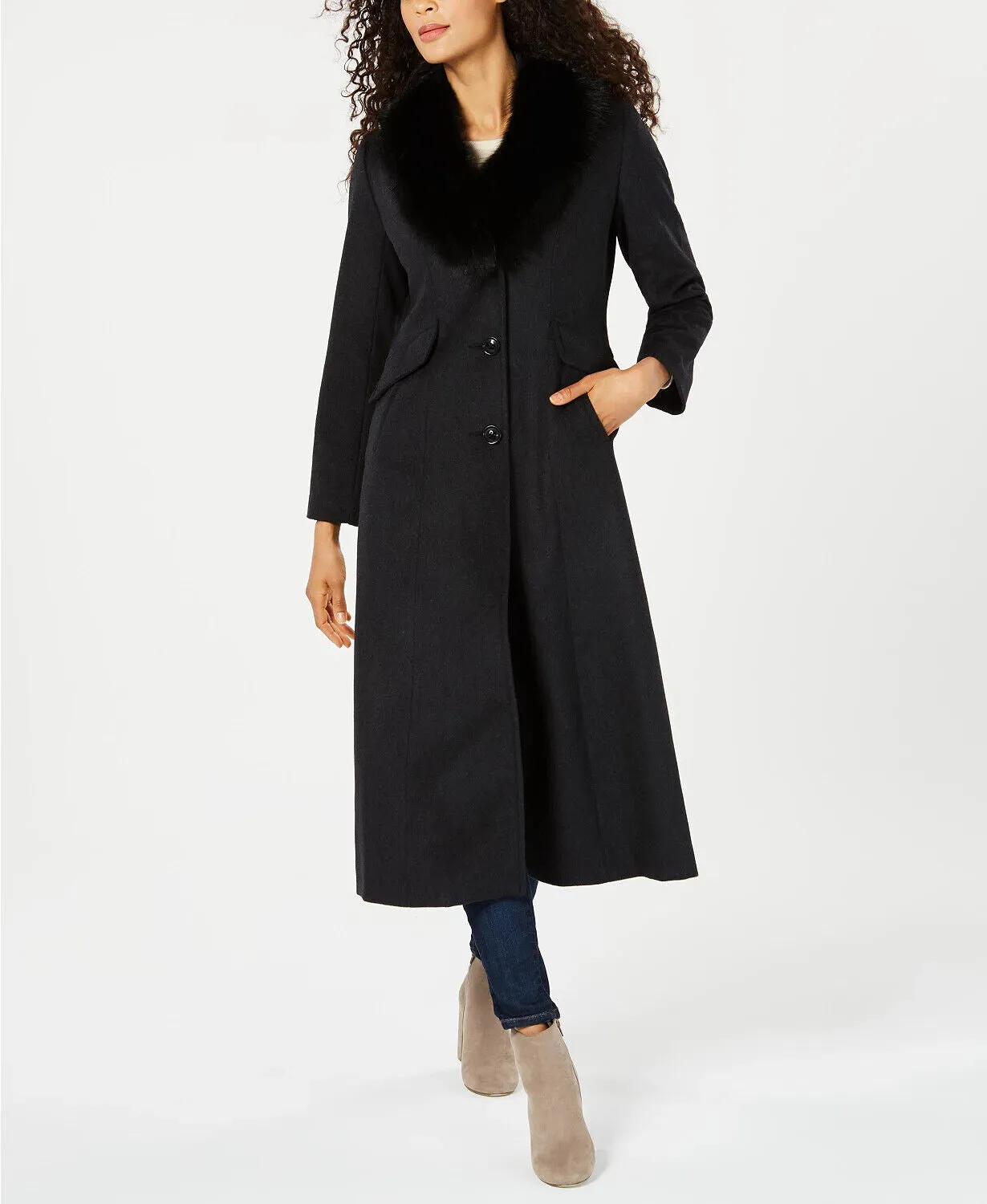 Forecaster Fox-Fur-Collar Maxi Reefer Coat