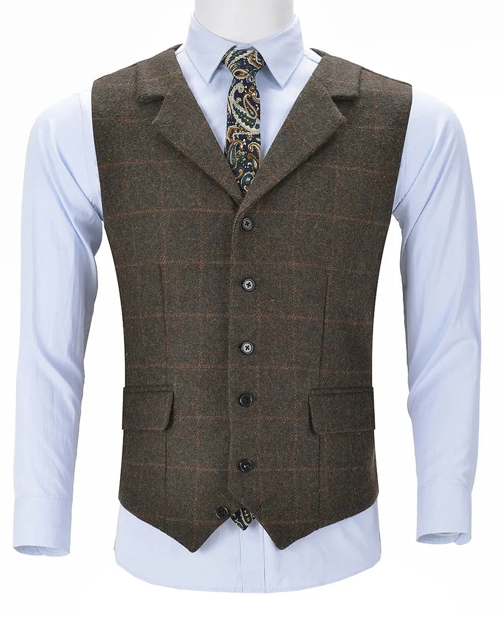 Formal Tweed Plaid Notch Lapel Waistcoat Slim Fit Suit Vest