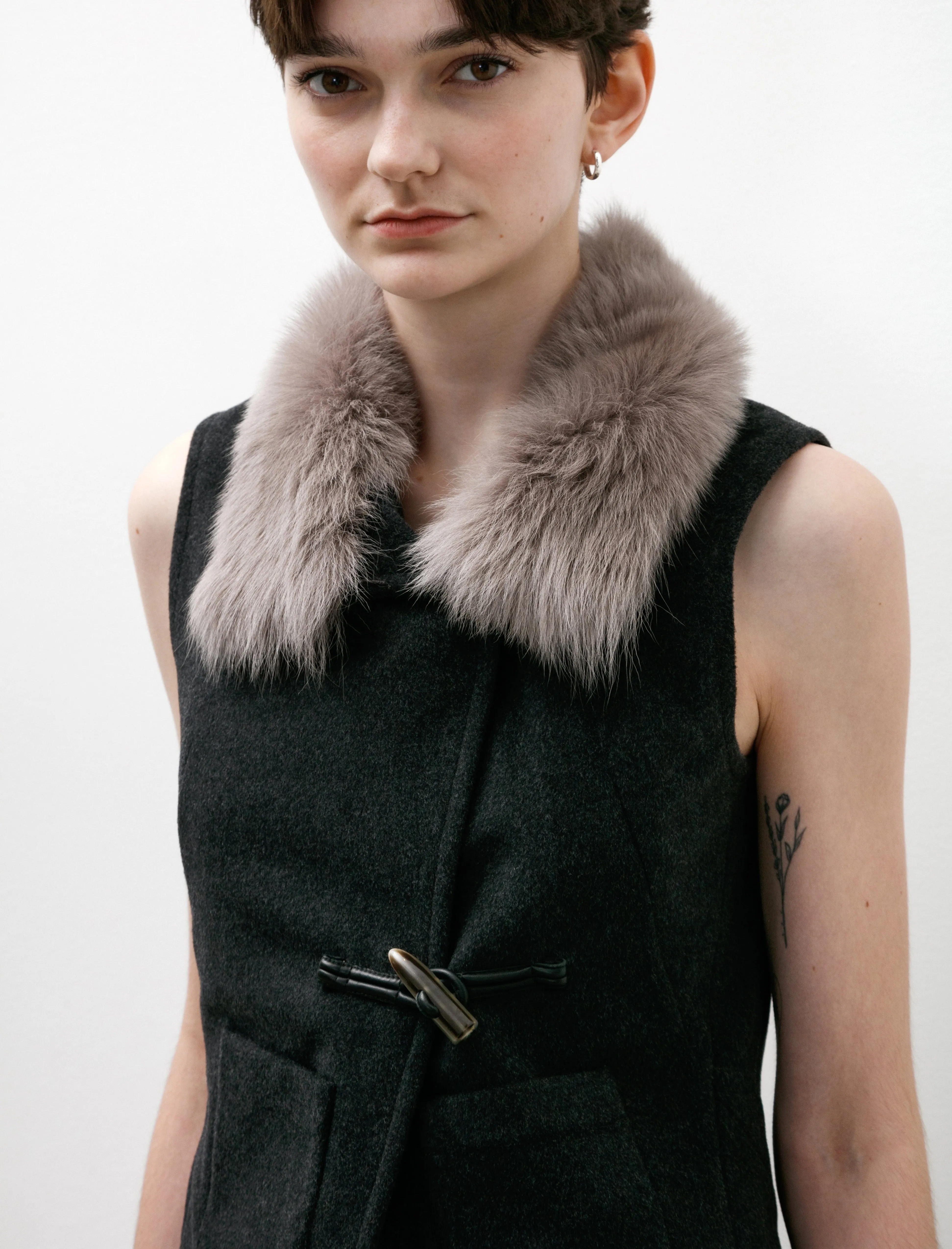 Fur Collar Wrap Vest Grey