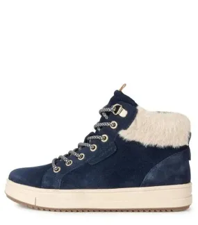 Geox  Navy Suede Fur Collar Lace Up Boot J26CVA