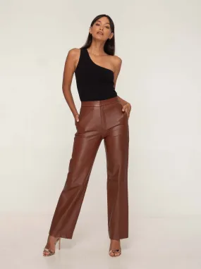 GIANNA LEATHER TROUSER - WHISKEY