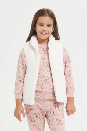 Girls Cream Fur Vest Jacket