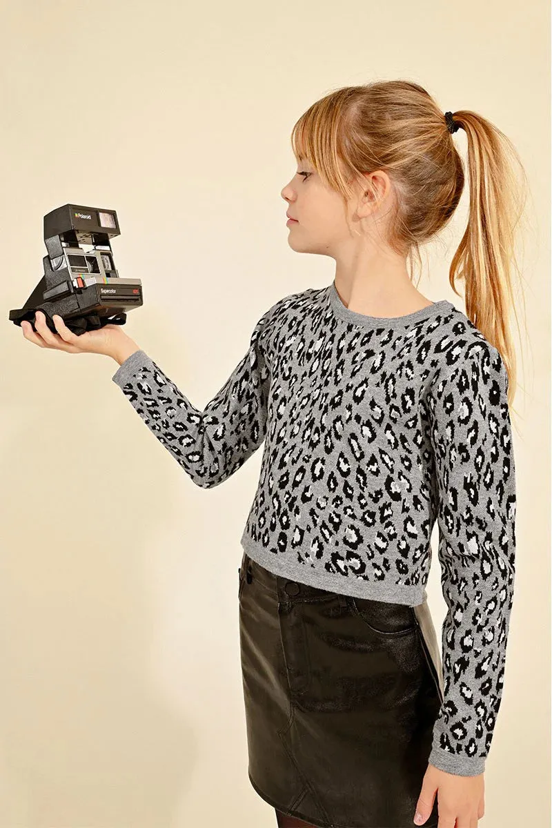 Girls Leopard Cropped Sweater