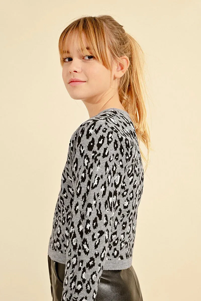 Girls Leopard Cropped Sweater