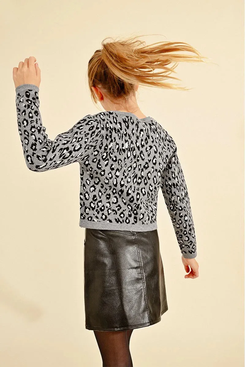 Girls Leopard Cropped Sweater