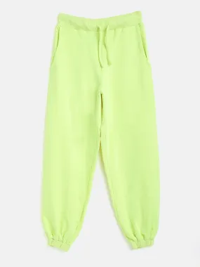 Girls Neon Green Terry Basic Drawstring Joggers