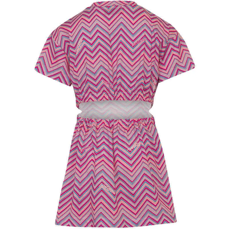 Girls Pink Zig Zag Cotton Jersey Dress