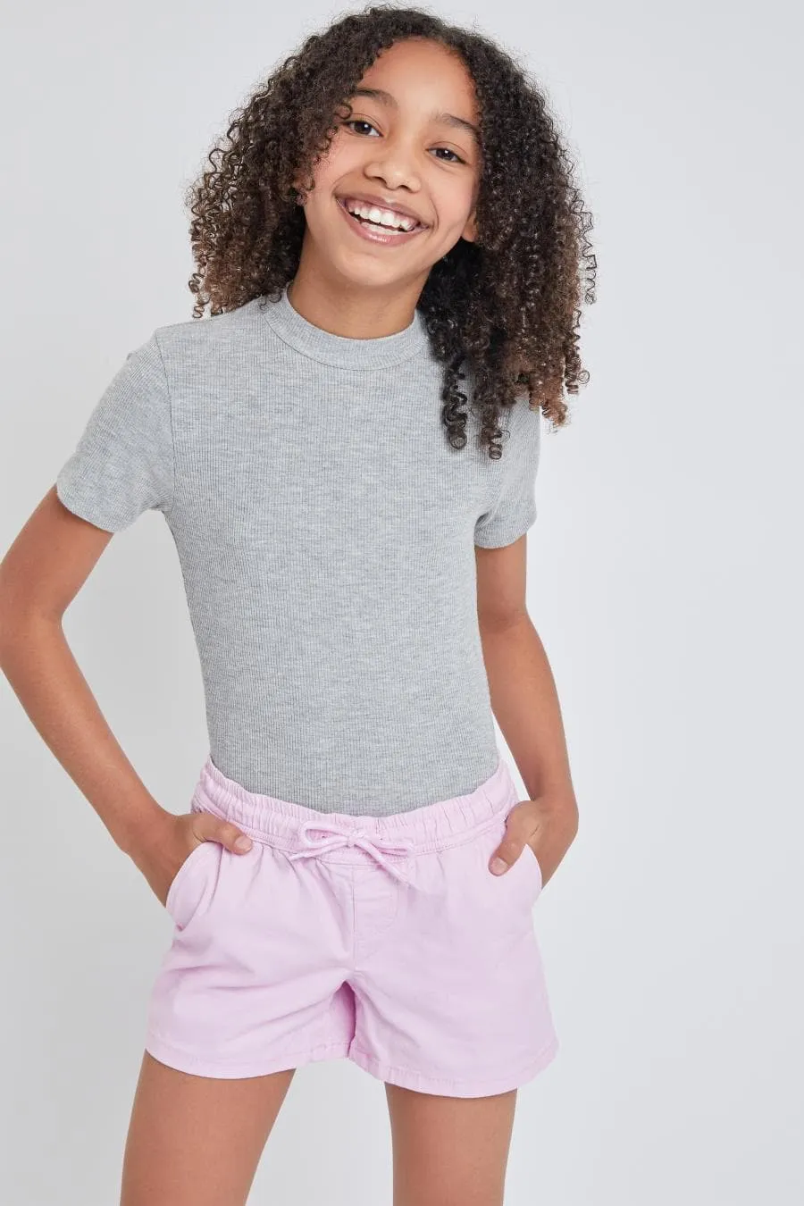 Girls Twill Joggers Shorts With Rope Drawstring