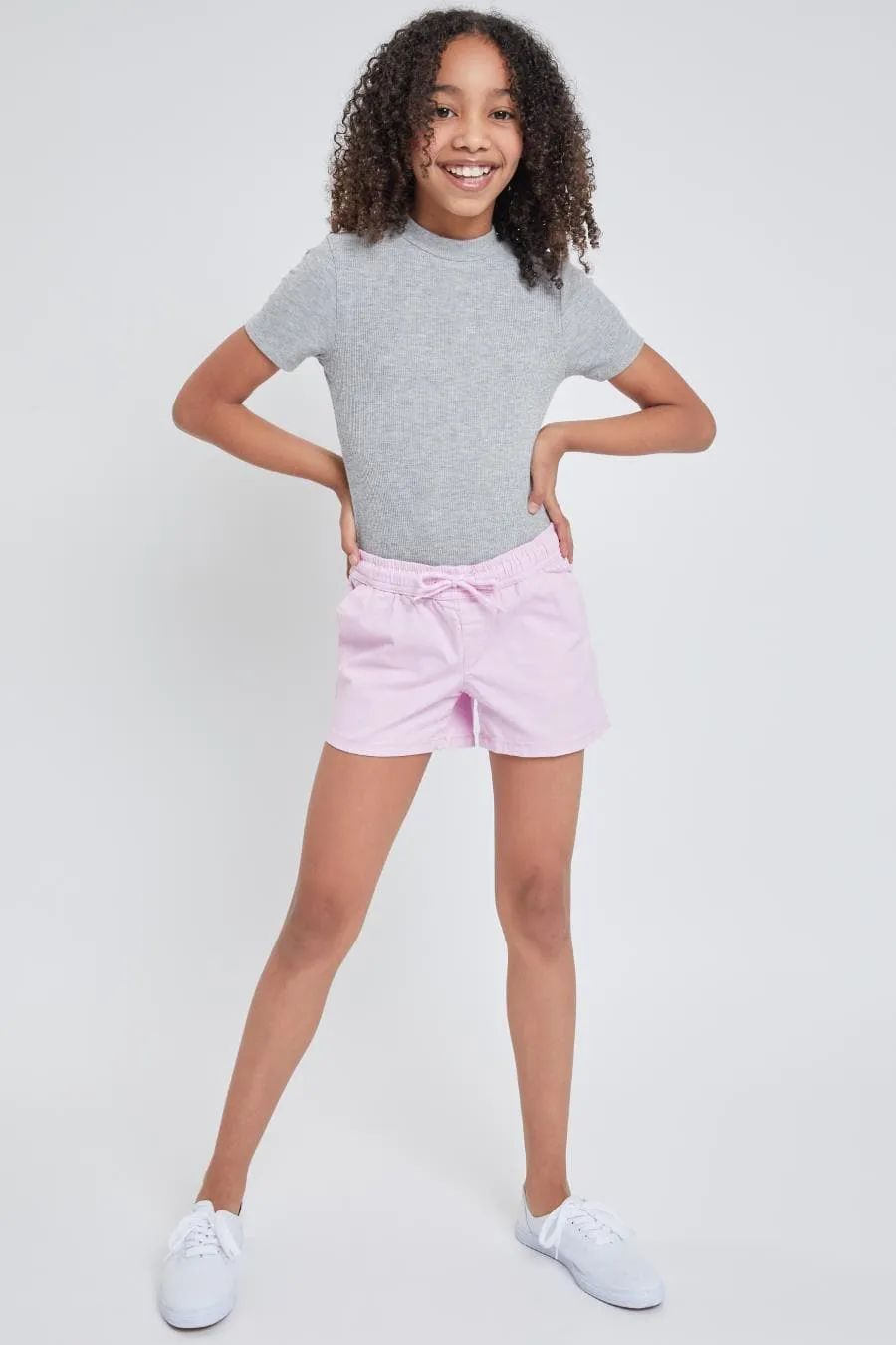 Girls Twill Joggers Shorts With Rope Drawstring