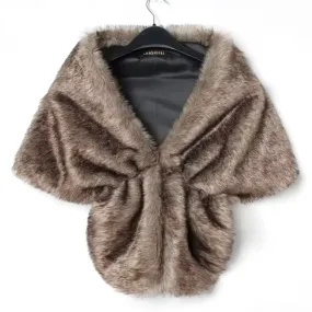 Great Gatsby 1920's Bridal Wedding Faux Fur Shawl Wrap - Dark Brown STYLE 2