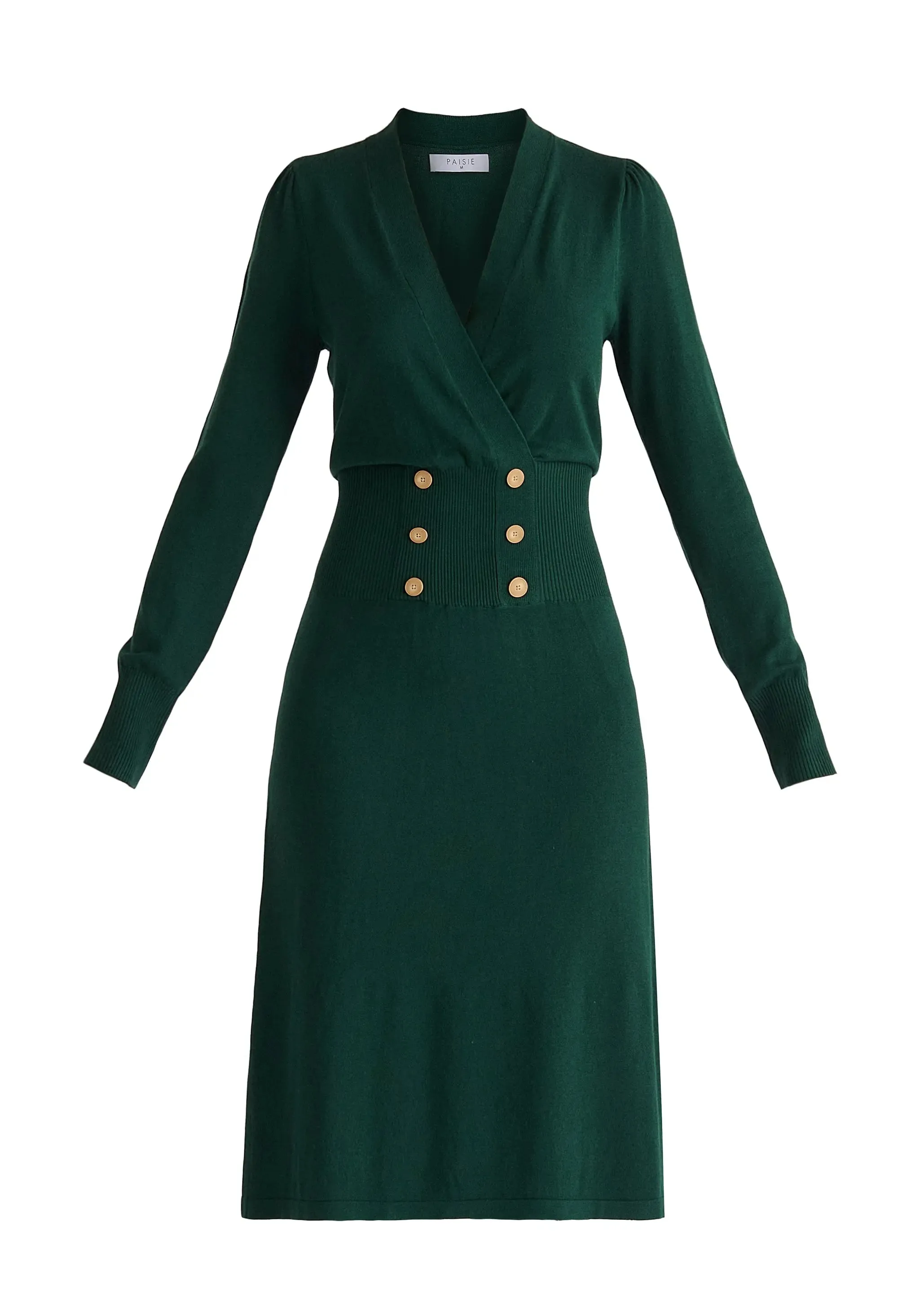 Green Long Sleeve Knitted Button Wrap Dress