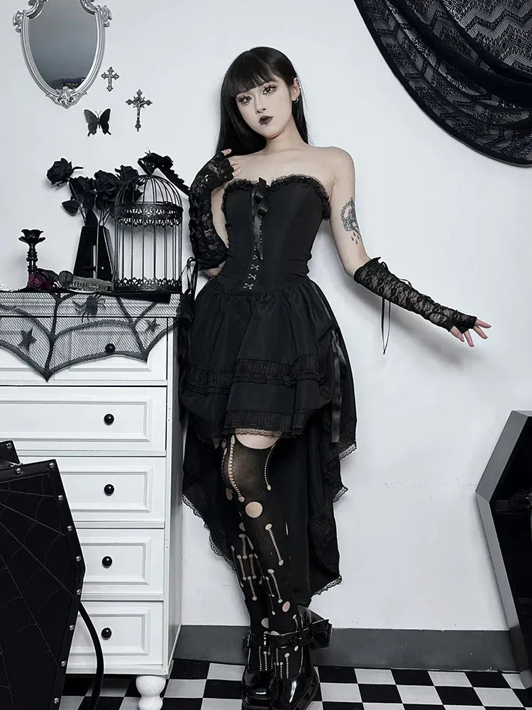 Hi Low Mall Sleeveless Corset Tube Swing Evening Goth Bodycon Lace Formal Trim Outfit