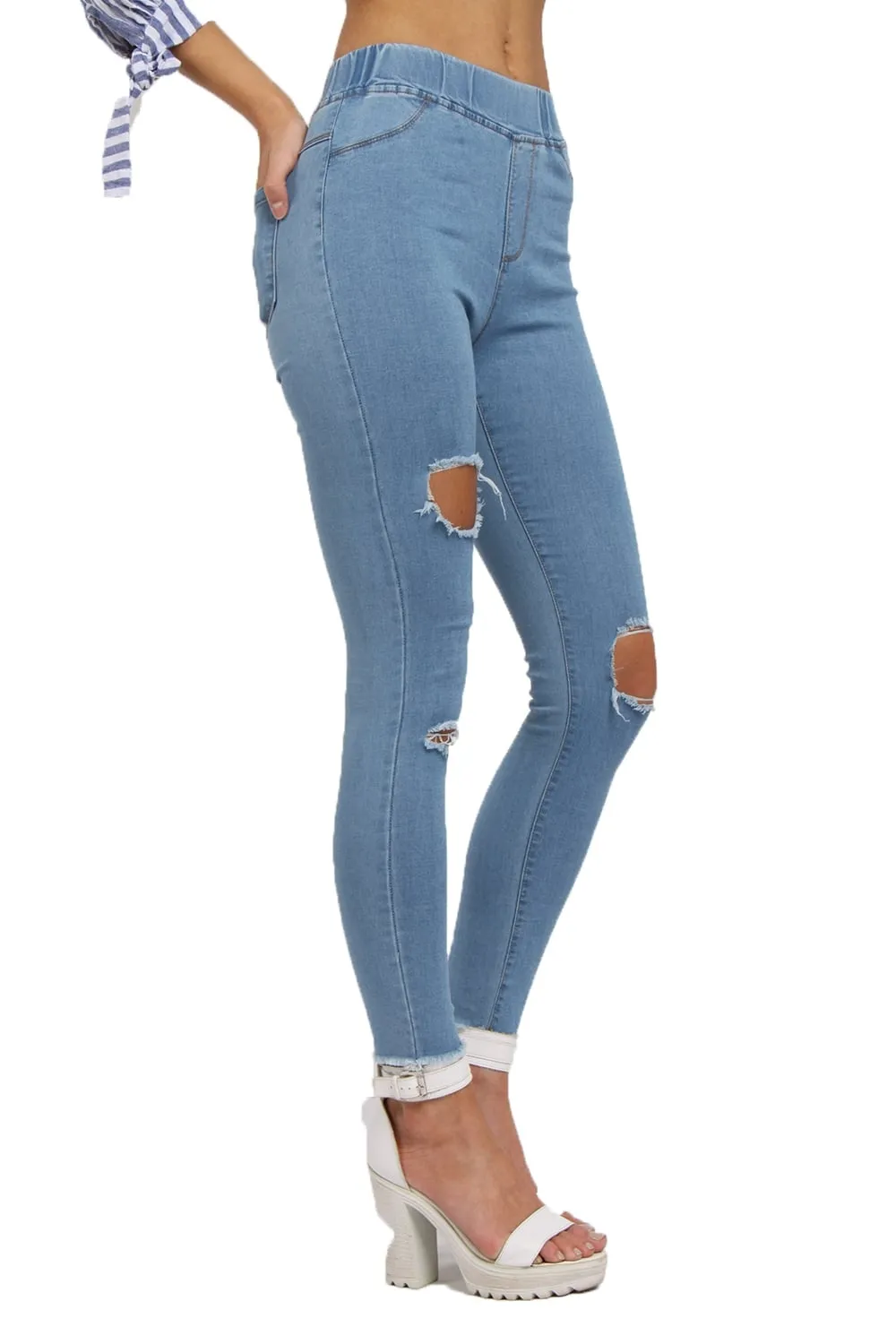 High Waisted Super Ripped Skinny Denim Jeggings Jean