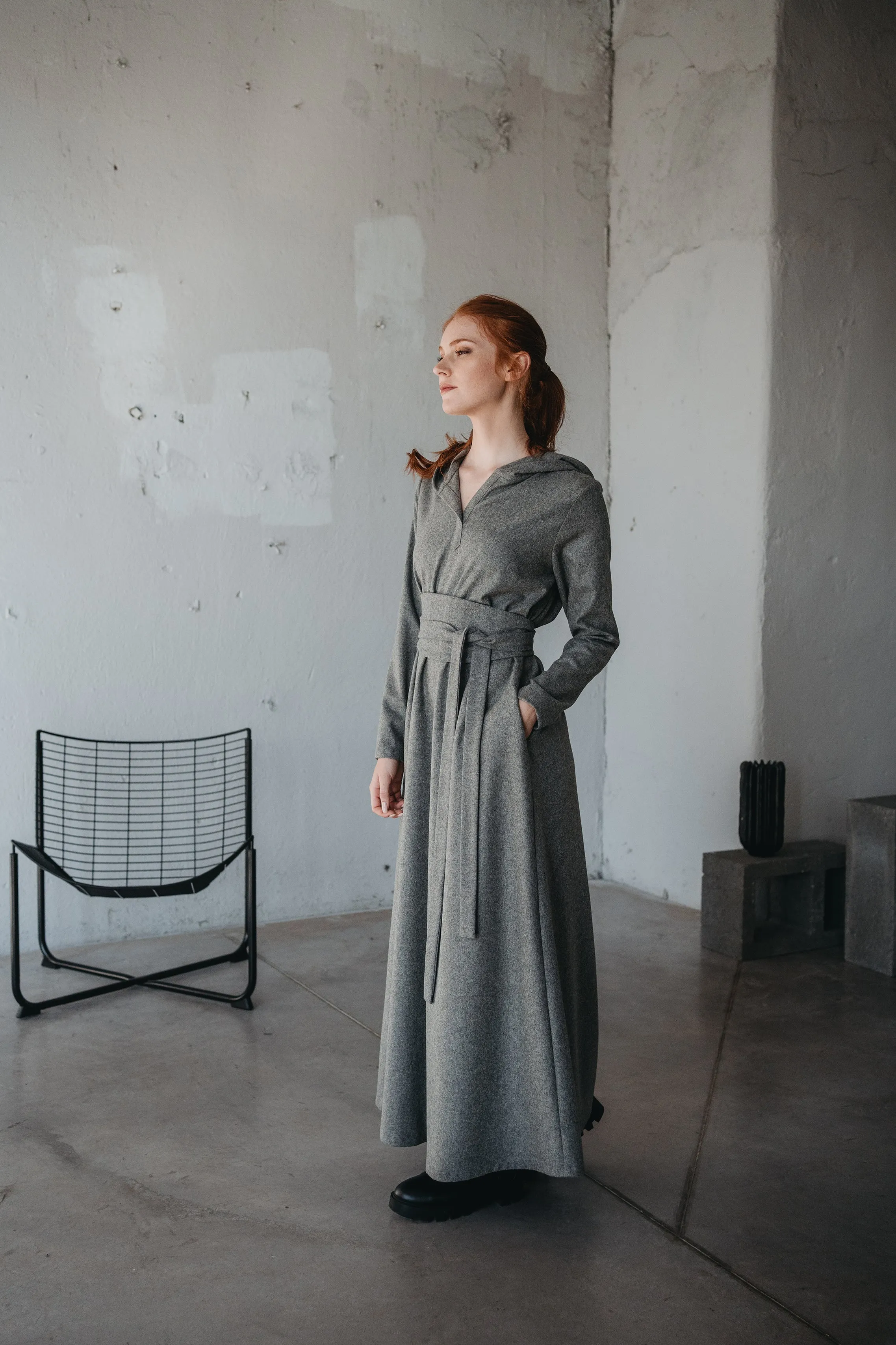 Hooded Wool Maxi Dress