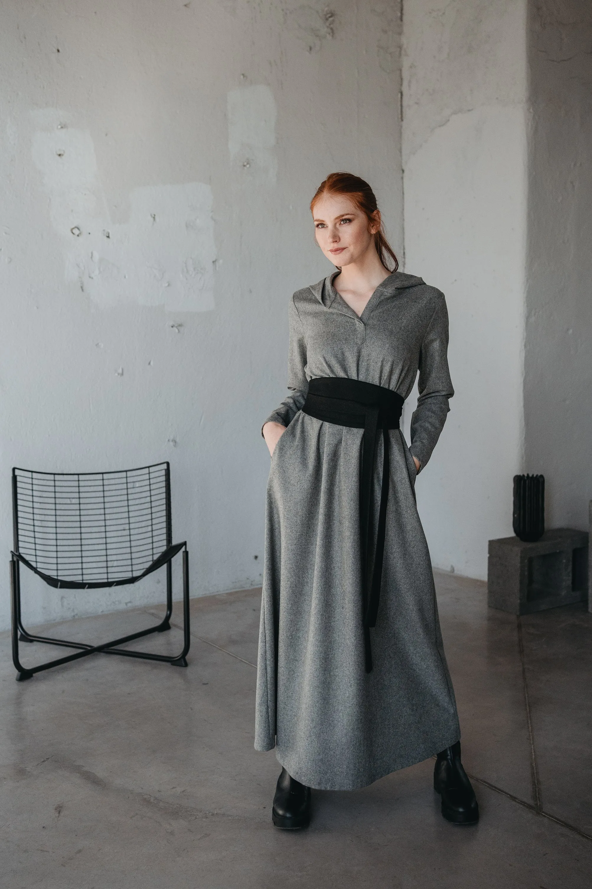 Hooded Wool Maxi Dress