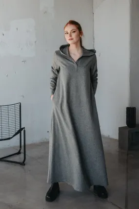 Hooded Wool Maxi Dress