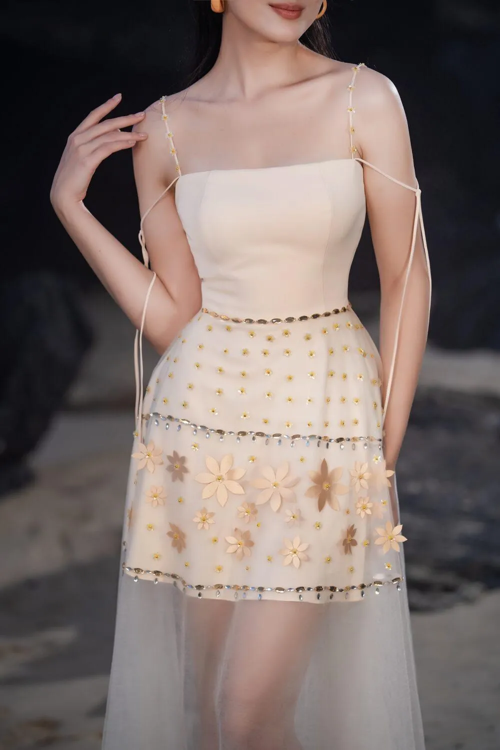 Hyein A-line See-Through Mesh Sheer Midi Dress